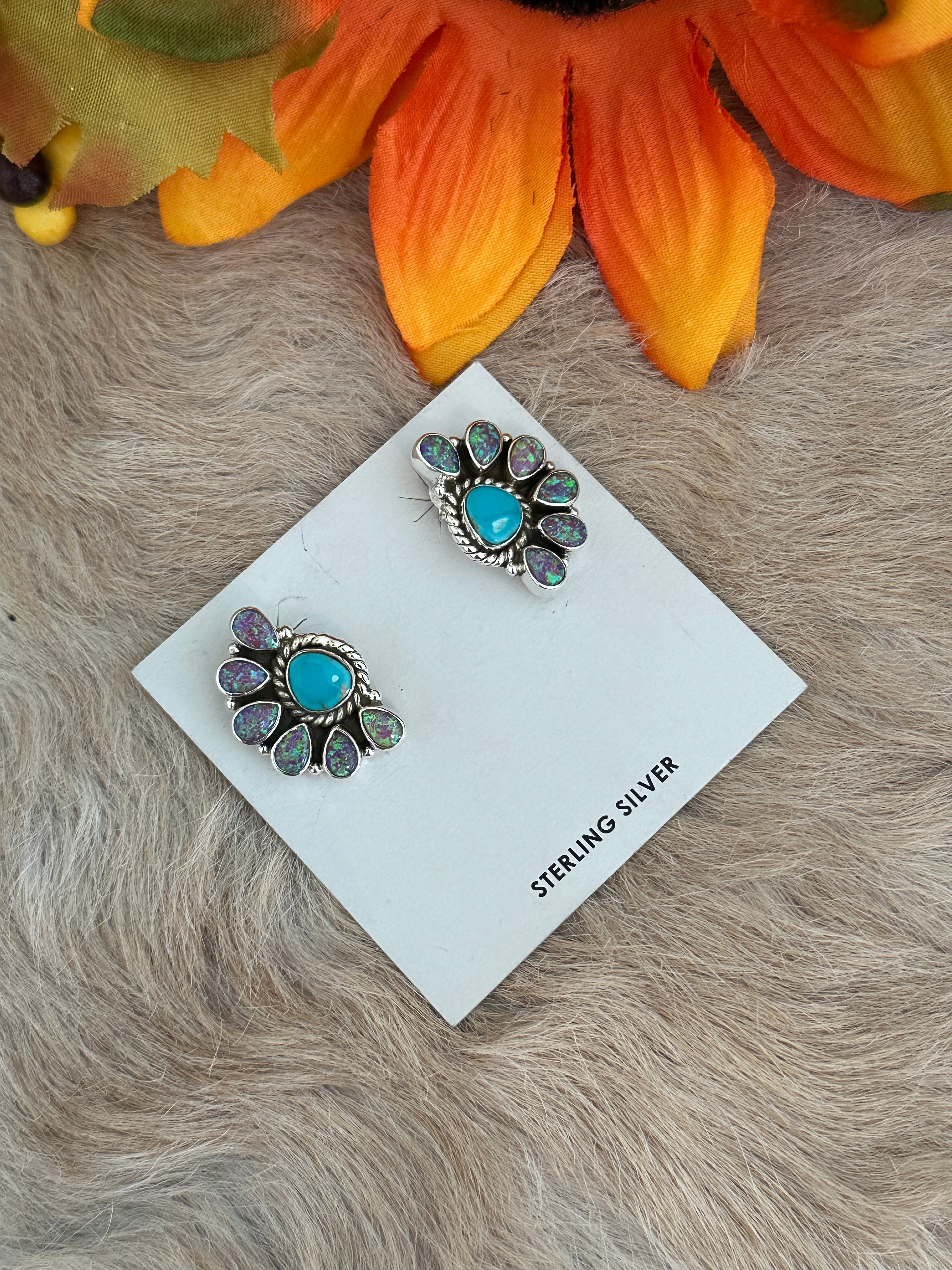 Southwest Handmade Multi Stone & Sterling Silver Post Earrings