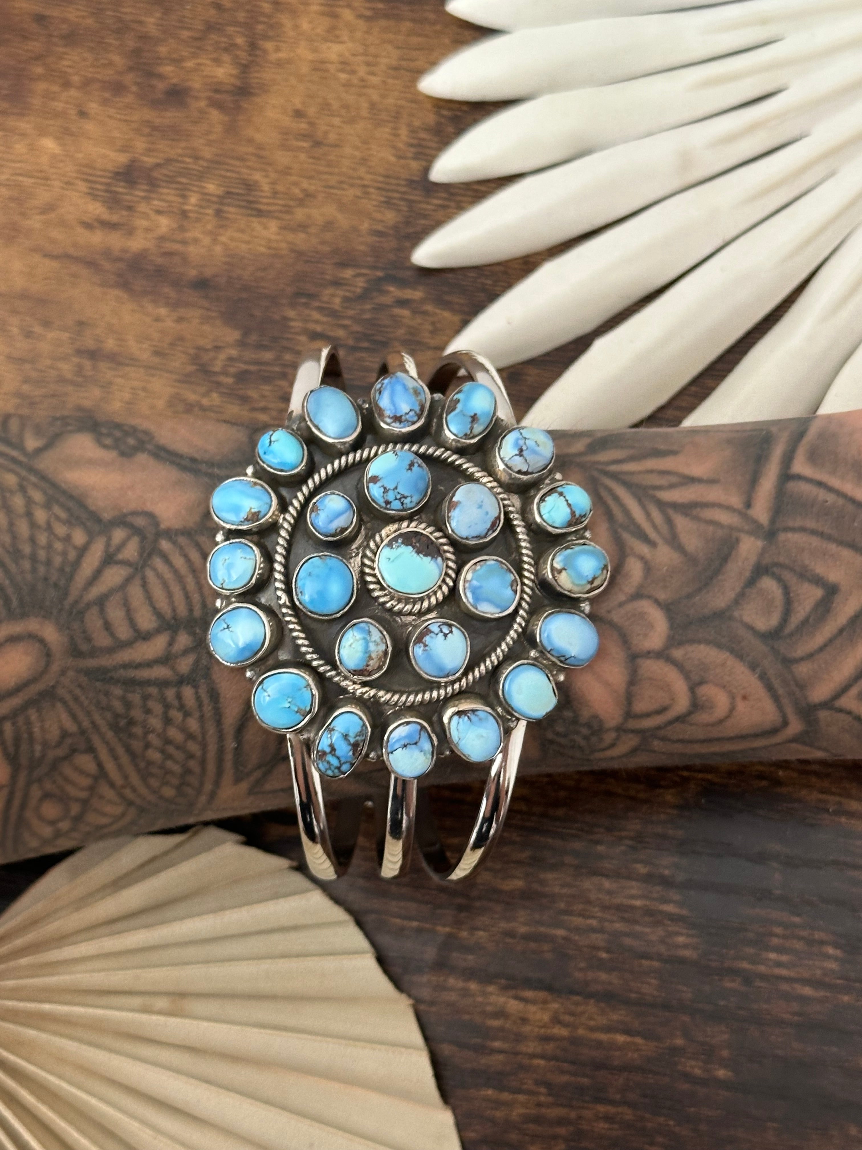 Southwest Made Golden Hills Turquoise & Sterling Silver Cuff Bracelet