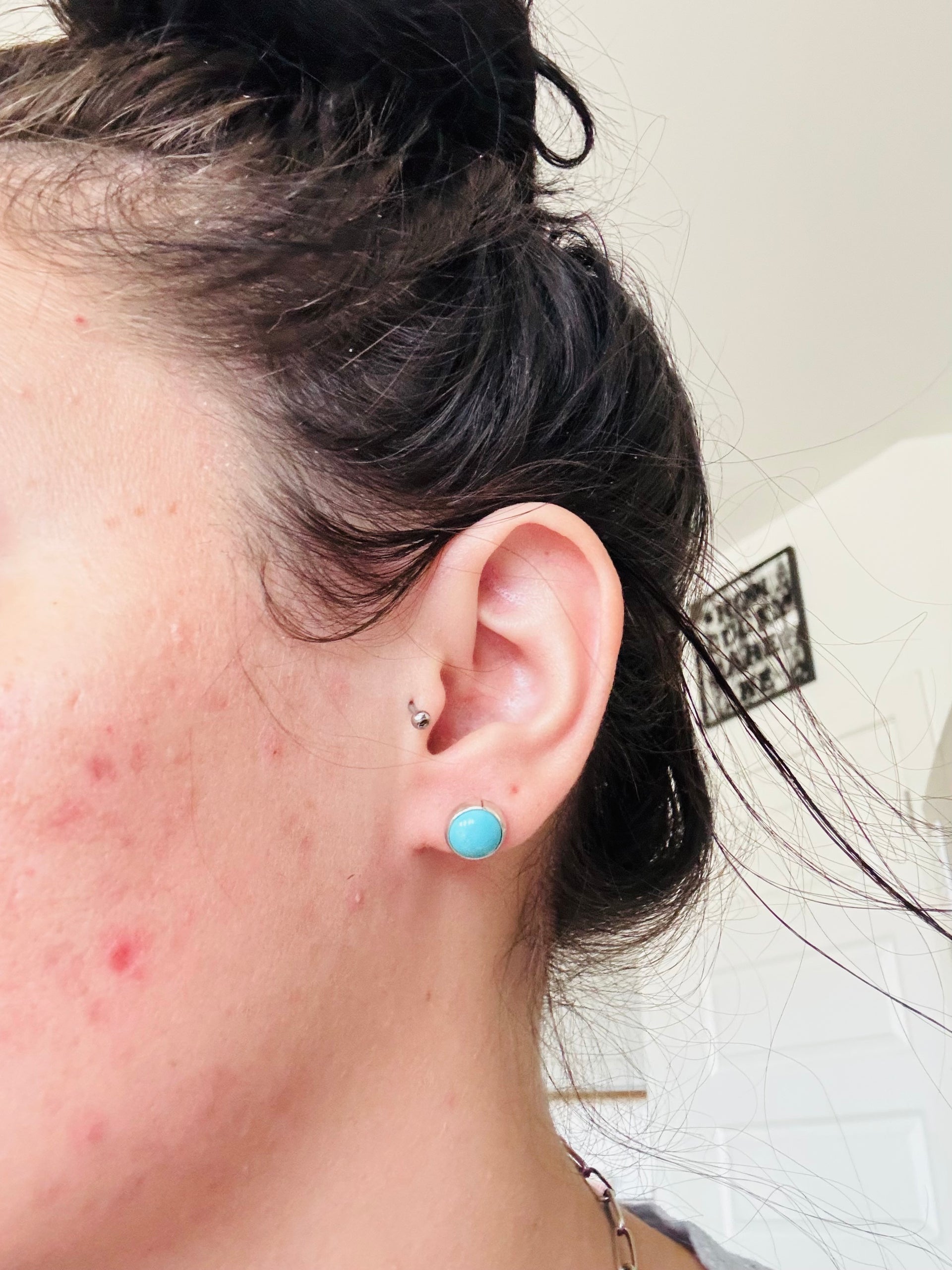 Navajo Made Kingman Turquoise & Sterling Silver Post Earrings