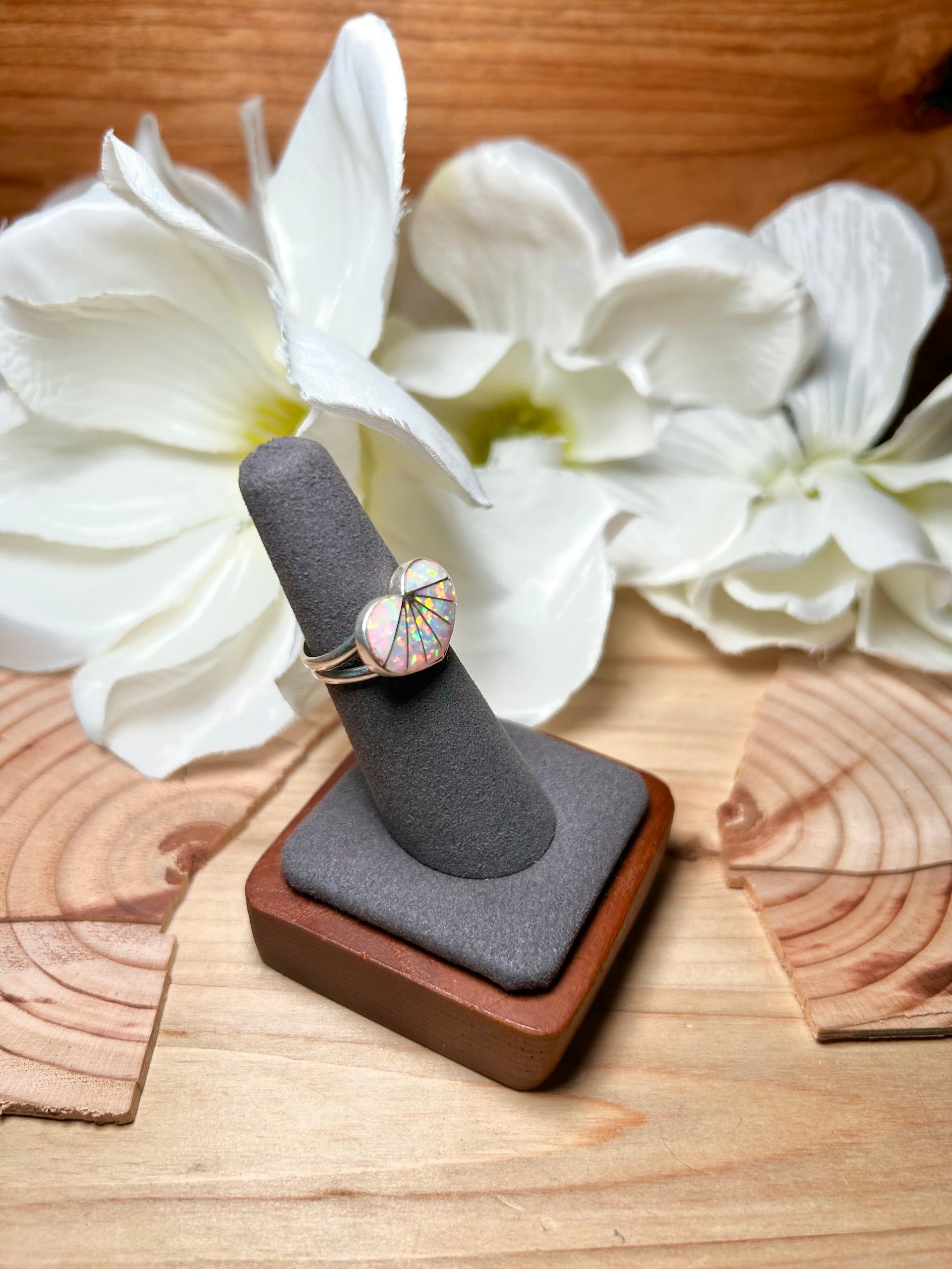 Zuni Made Opal & Sterling Silver Ring Size 6.5