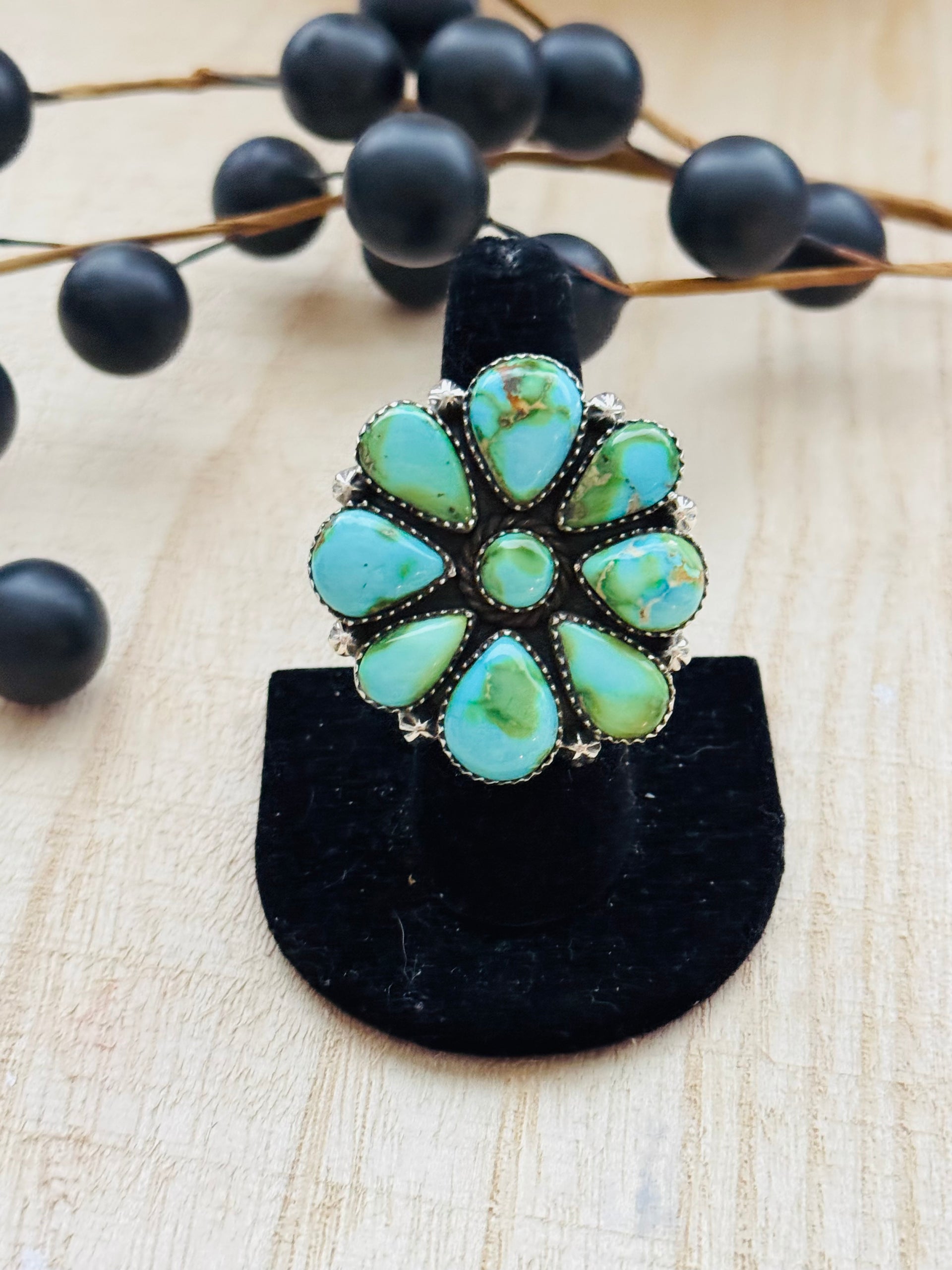 Southwest Handmade Sonoran Mountain Turquoise & Sterling Silver Adjustable Cluster Ring