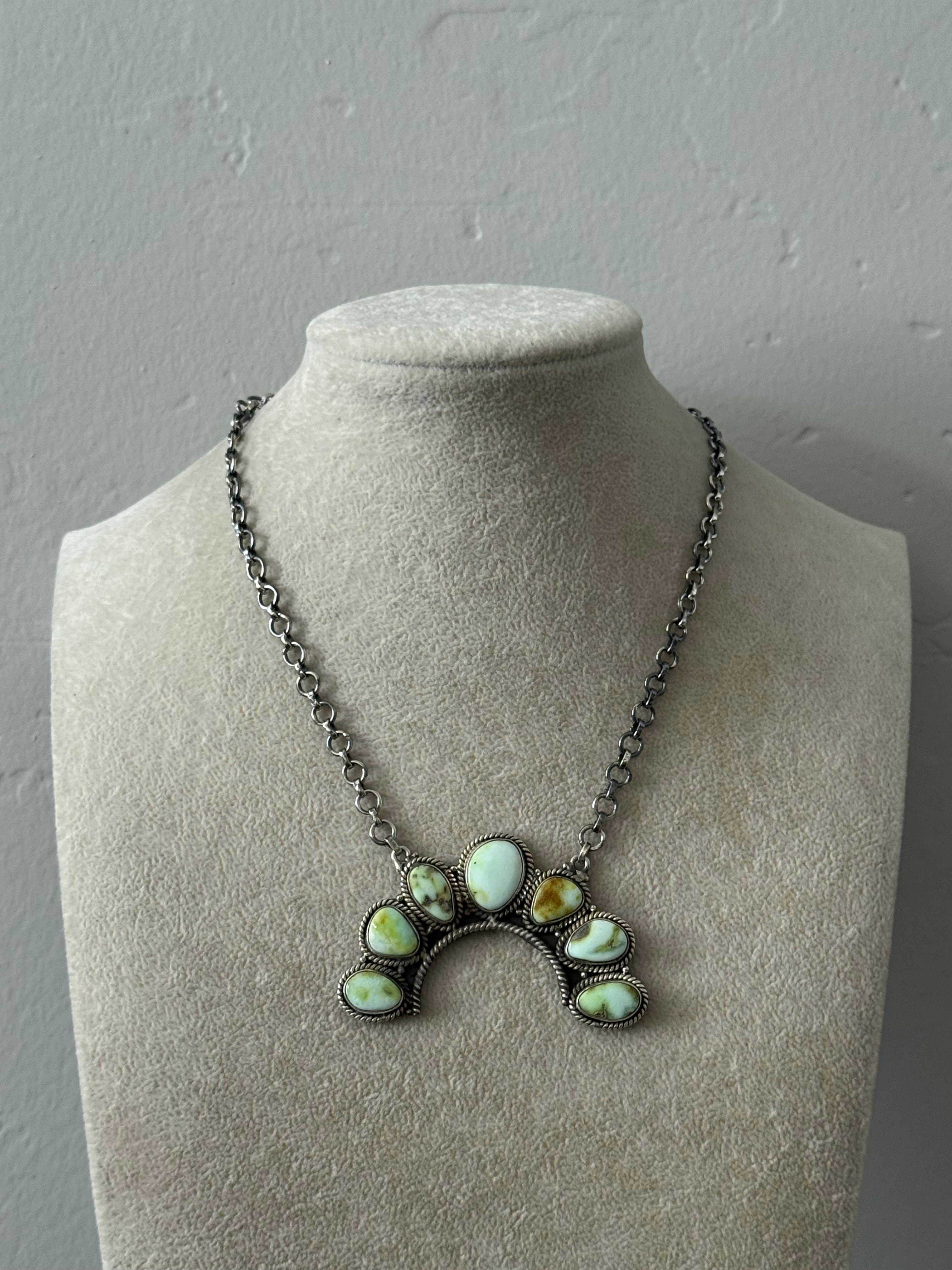 Southwest Palomino Variscite & Sterling Silver Cluster Necklace