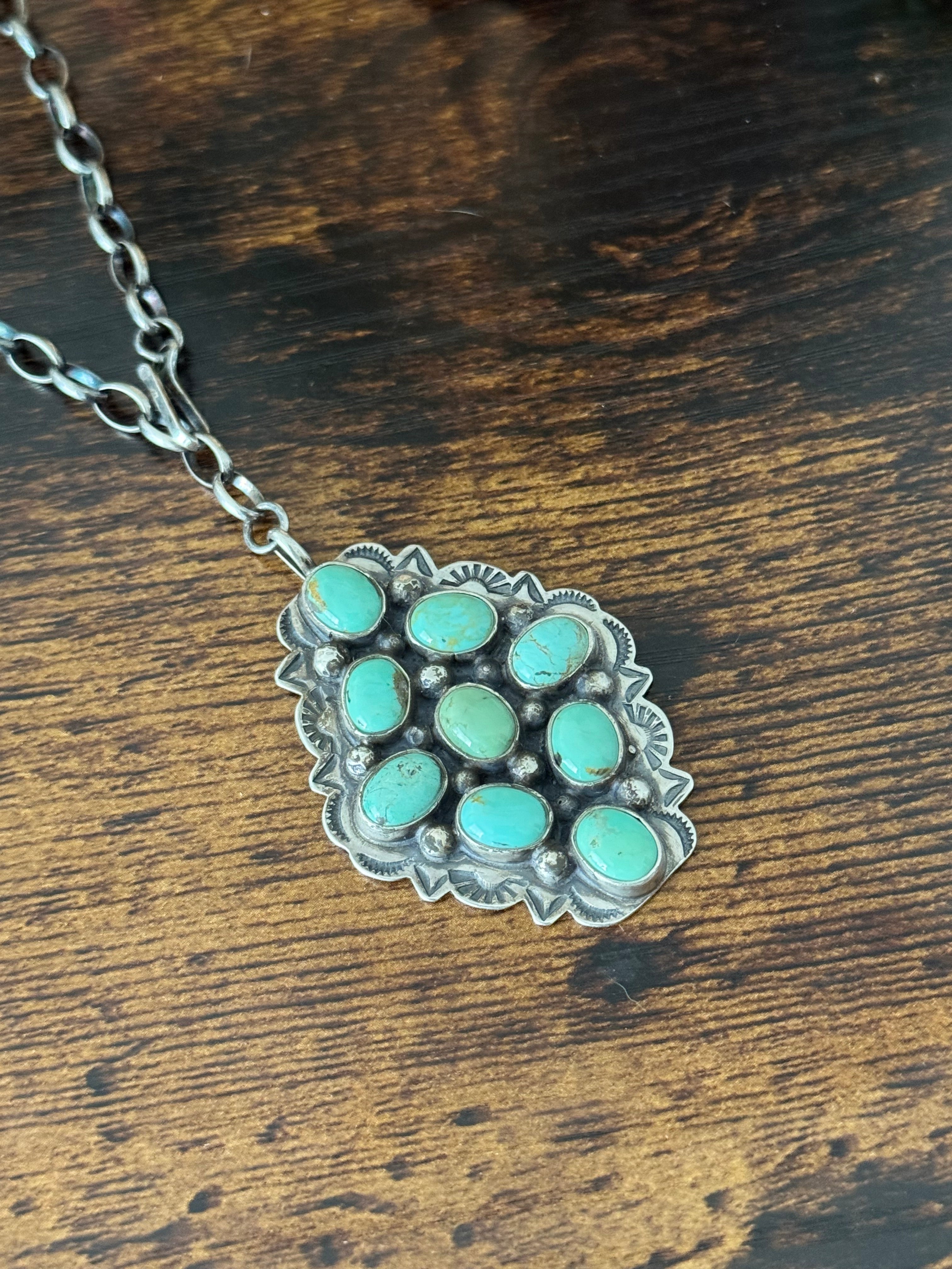 Navajo Made Kingman Turquoise & Sterling Silver Necklace