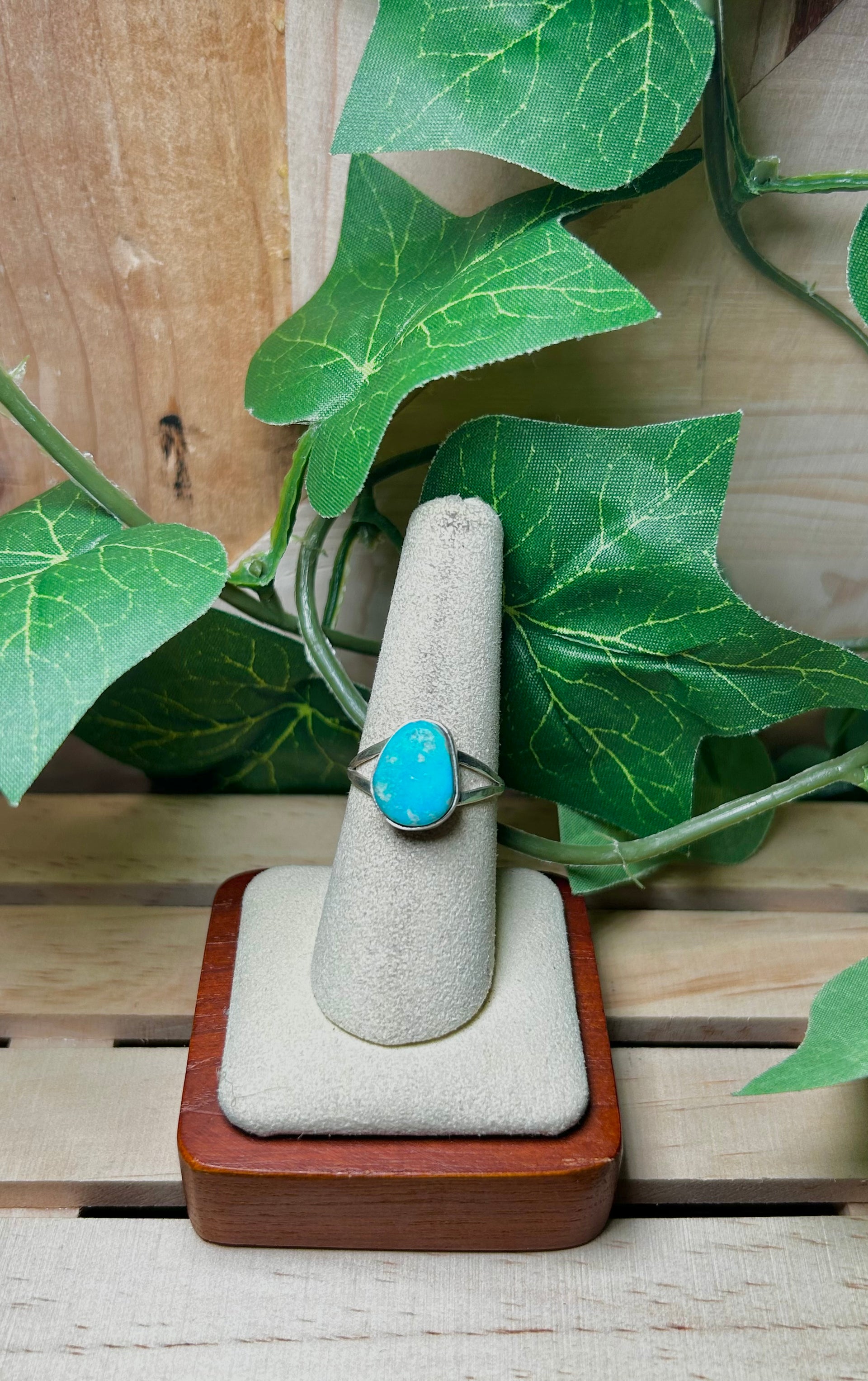 Navajo Made Kingman Turquoise & Sterling Sliver Cluster Ring Size 7.5