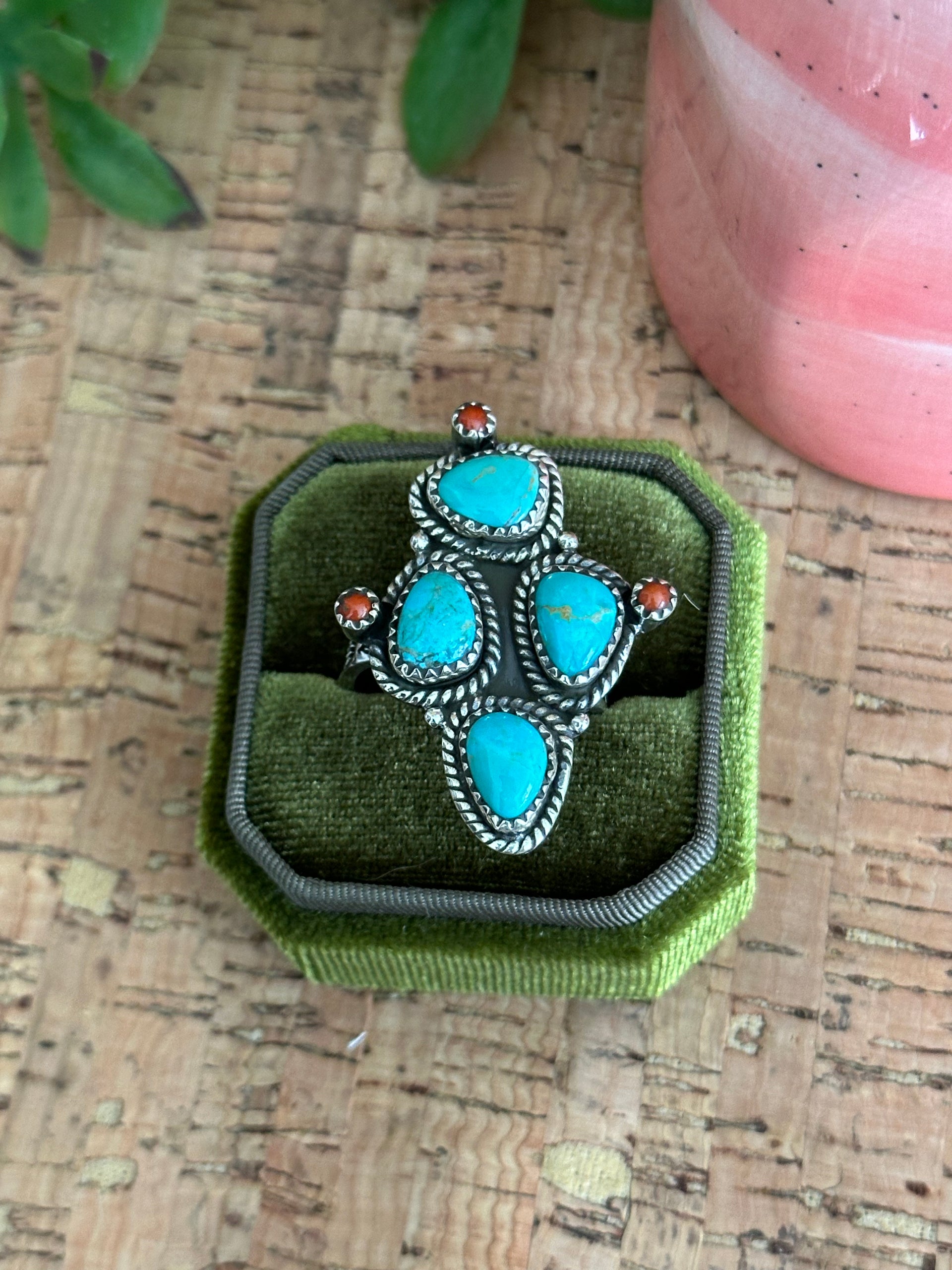 Southwest Handmade Multi Stone & Sterling Silver Adjustable Cluster Ring