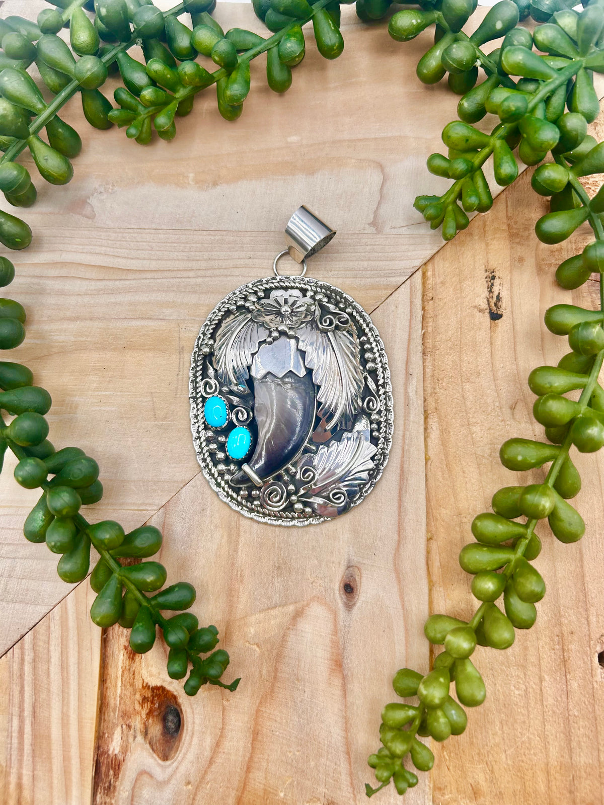 Navajo Made Kingman Turquoise & Sterling Silver Pendant