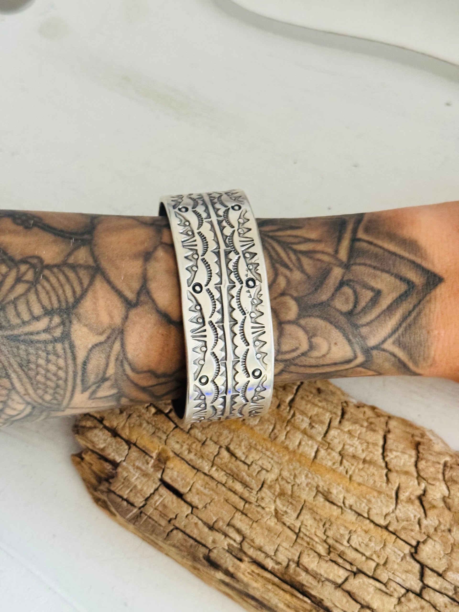 Navajo Made Stamped Sterling Silver Cuff Bracelet