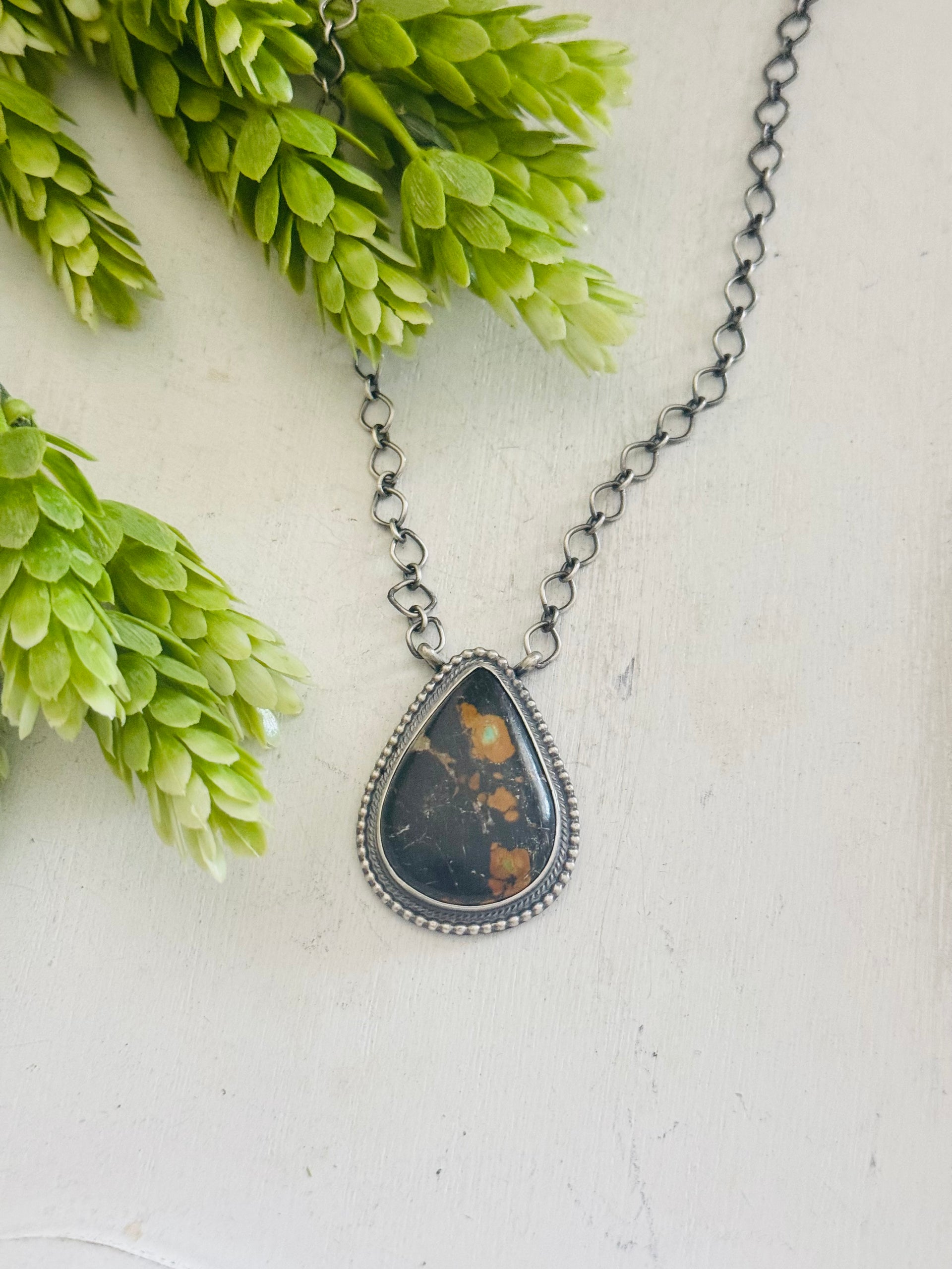 Mathilda Bennally Black Jack Turquoise & Sterling Silver Necklace