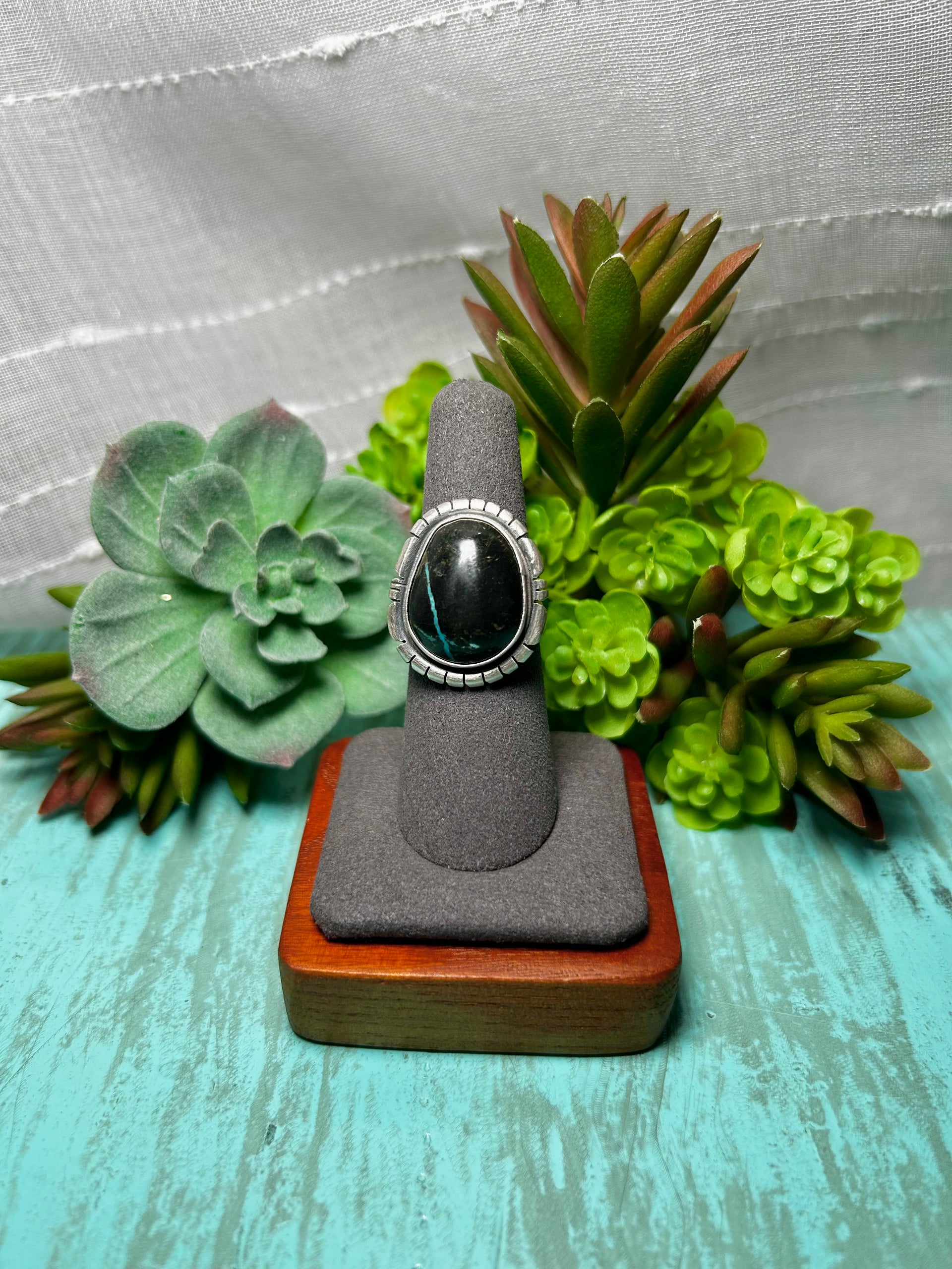 Navajo Made Blue Moon Turquoise & Sterling Sliver Ring Size 6.75