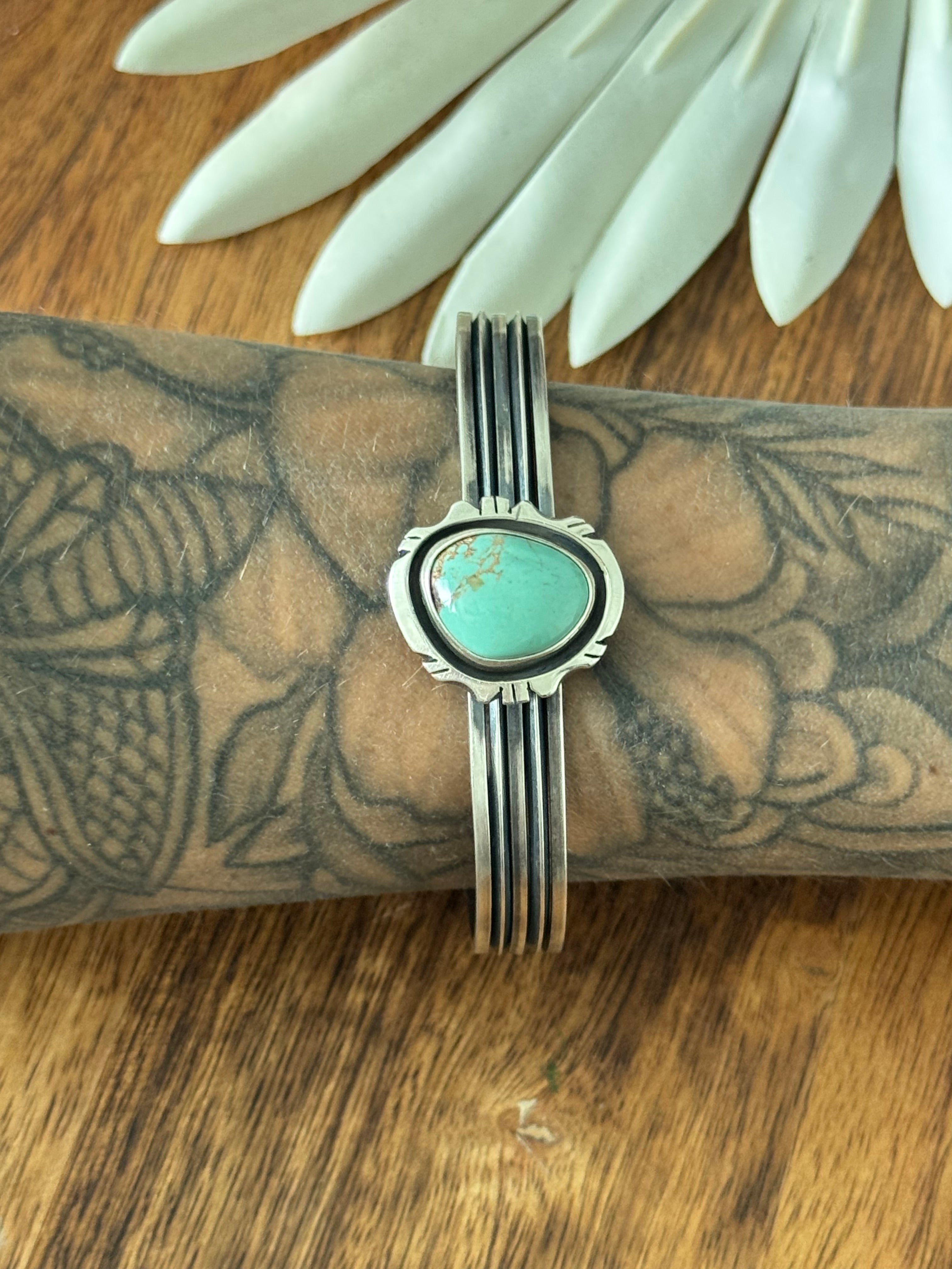 Navajo Made Kingman Turquoise & Sterling Silver Cuff Bracelet