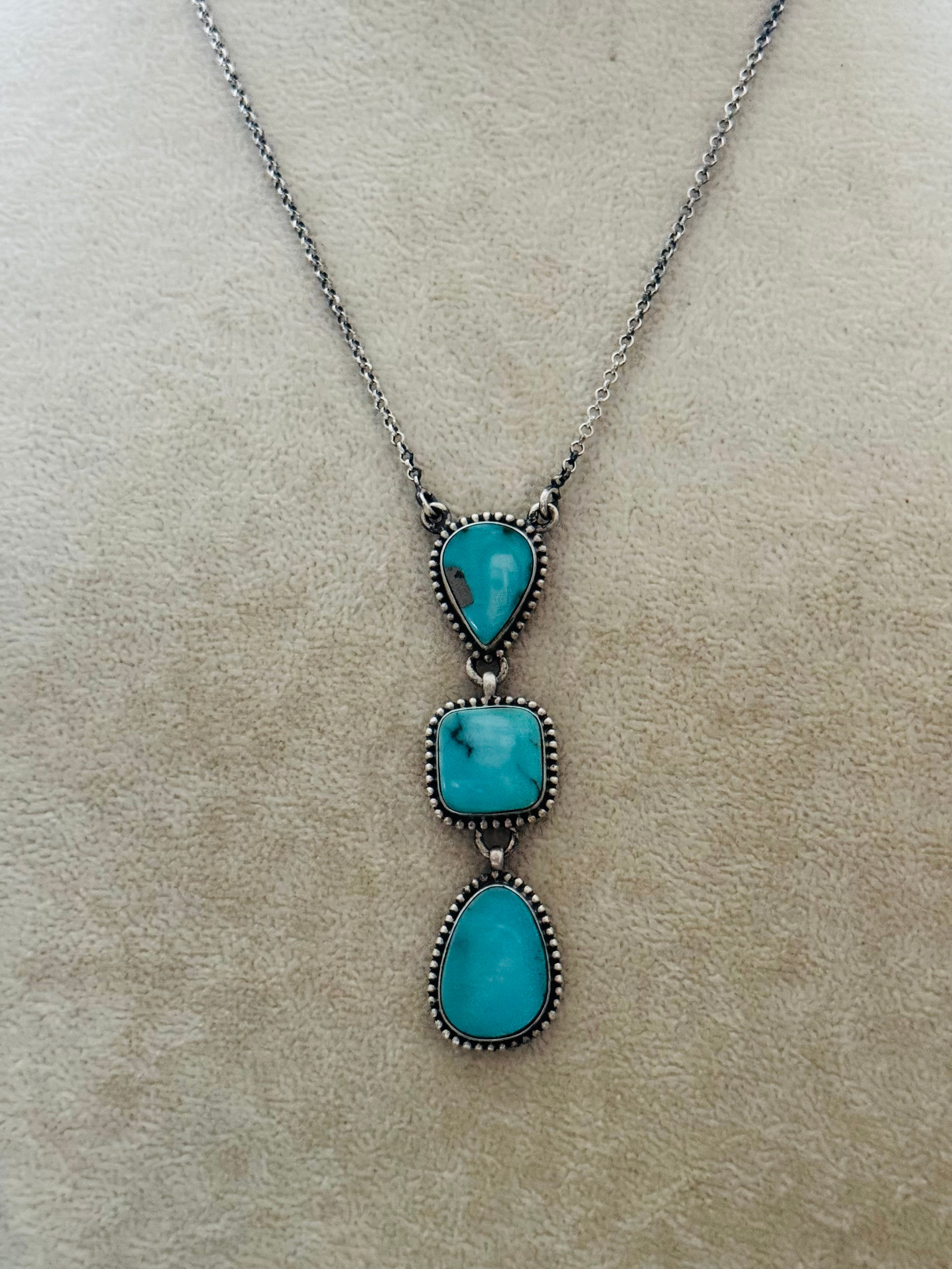 Southwest Handmade Kingman Turquoise & Sterling Silver Chain Necklace