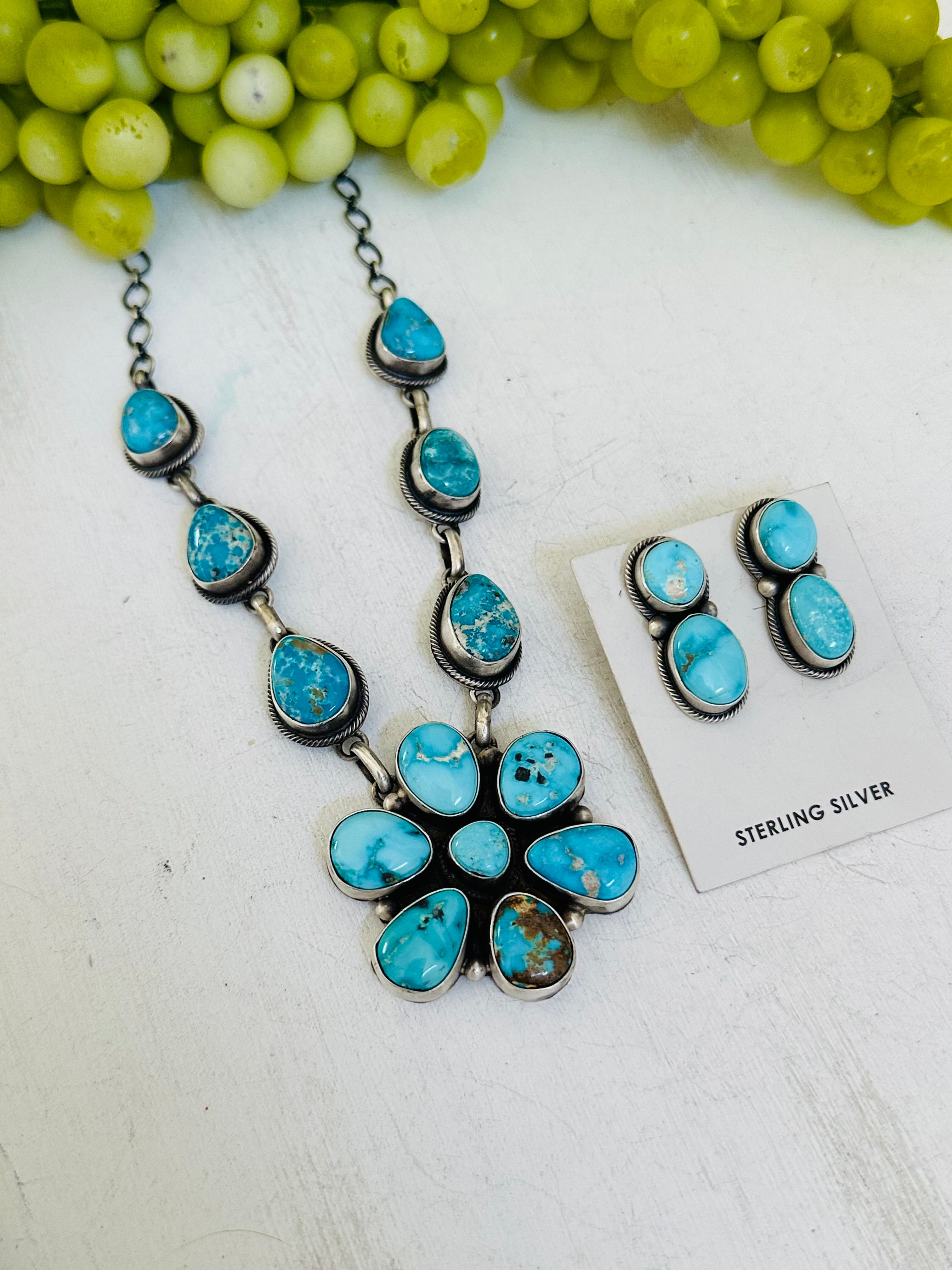 Darrin Livingston Valley Blue Turquoise & Sterling Silver Cluster Necklace Set