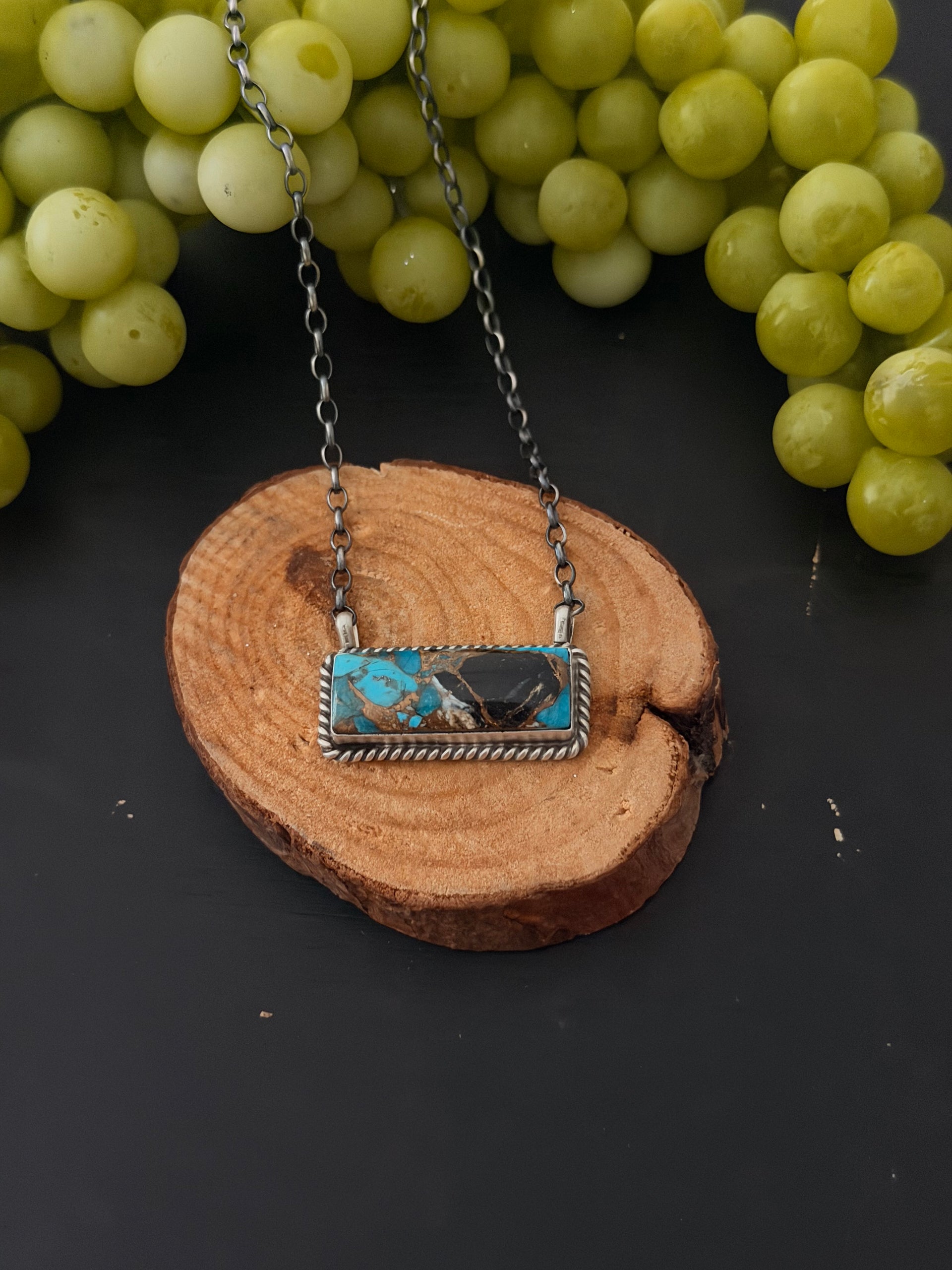 Johnny Dixon Mohave Turquoise & Sterling Silver Bar Necklace