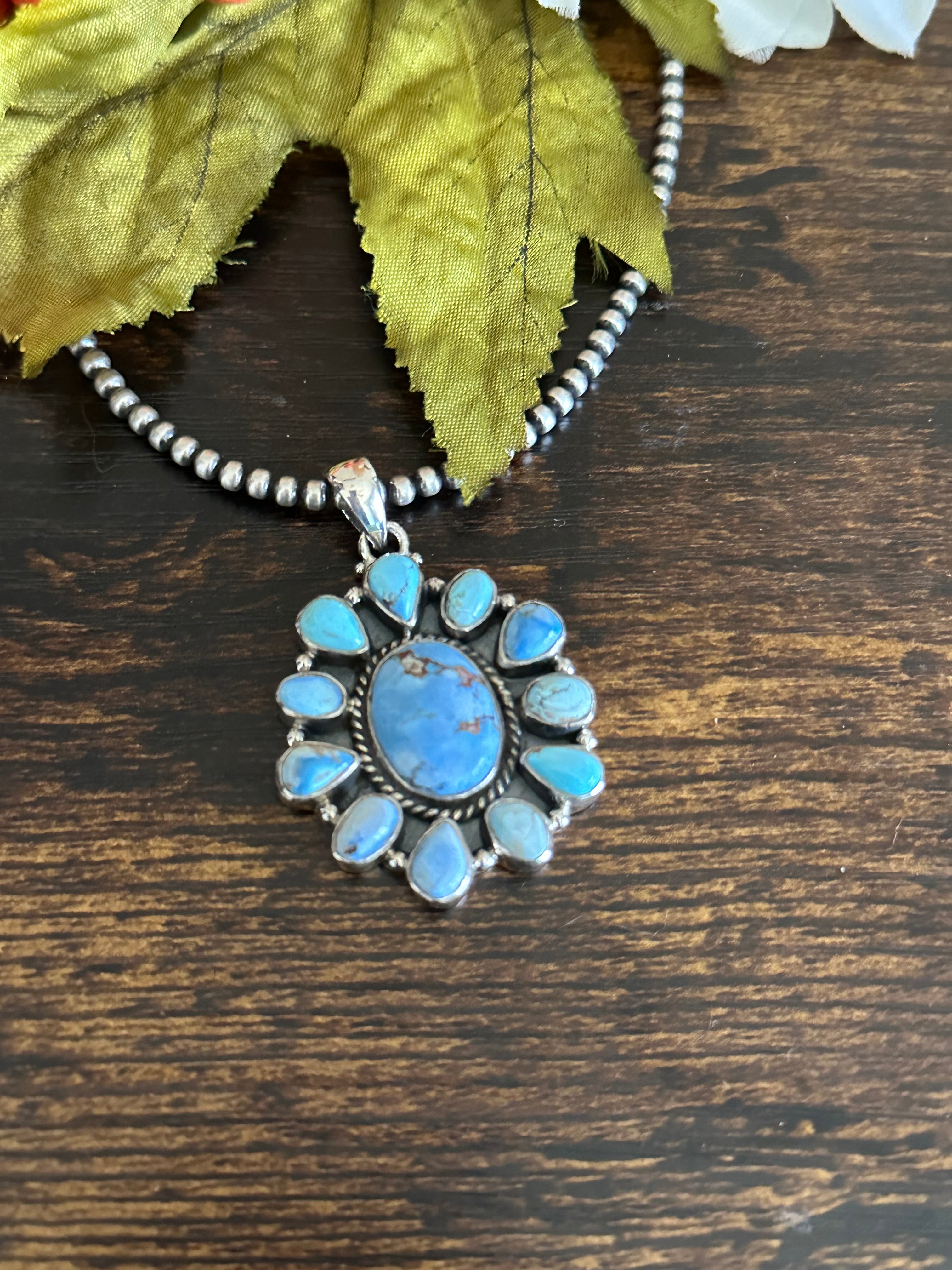 Southwest Handmade Golden Hills Turquoise & Sterling Silver Cluster Pendant