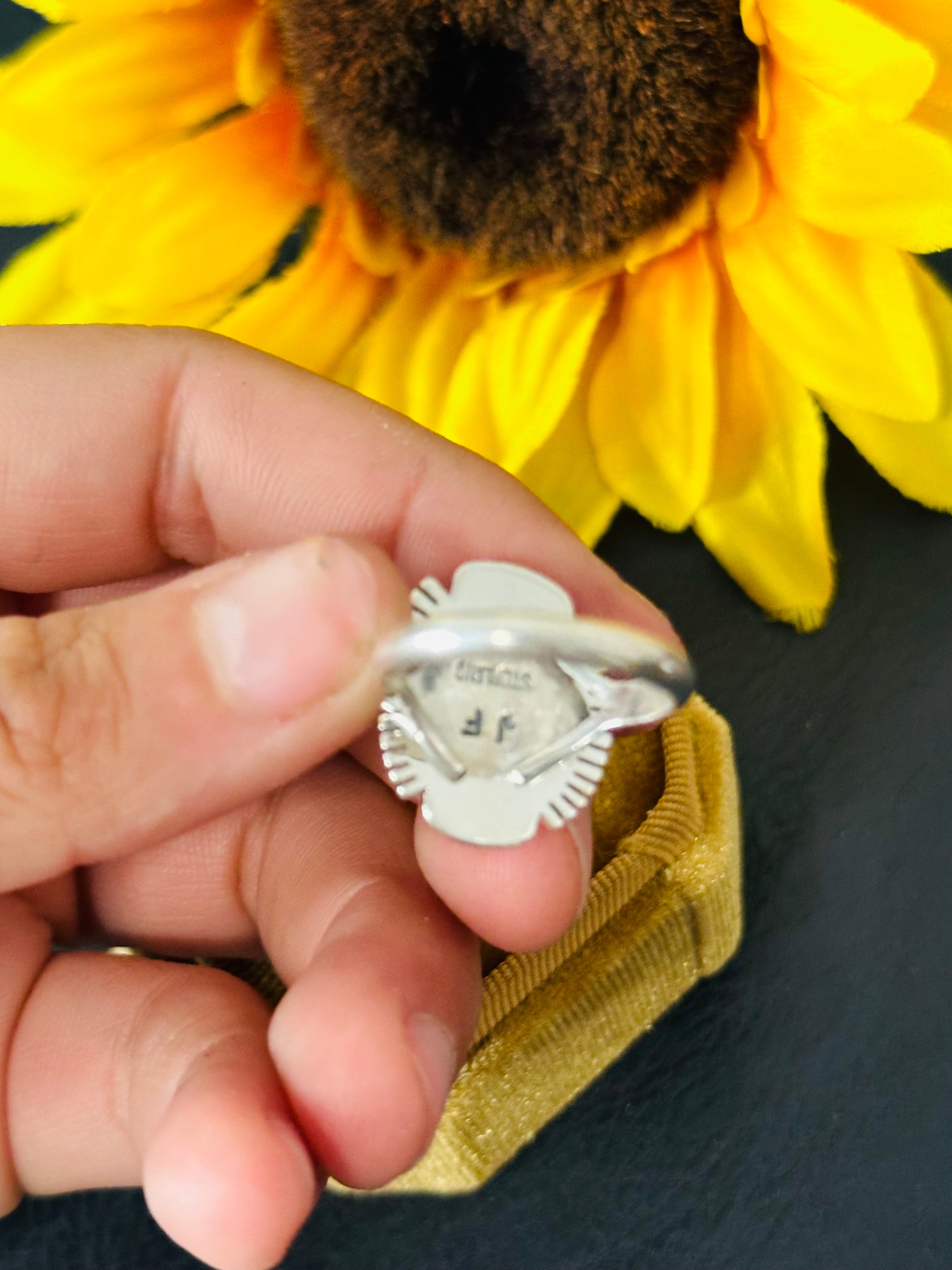 Navajo Made Sonoran Gold Turquoise & Sterling Silver Ring