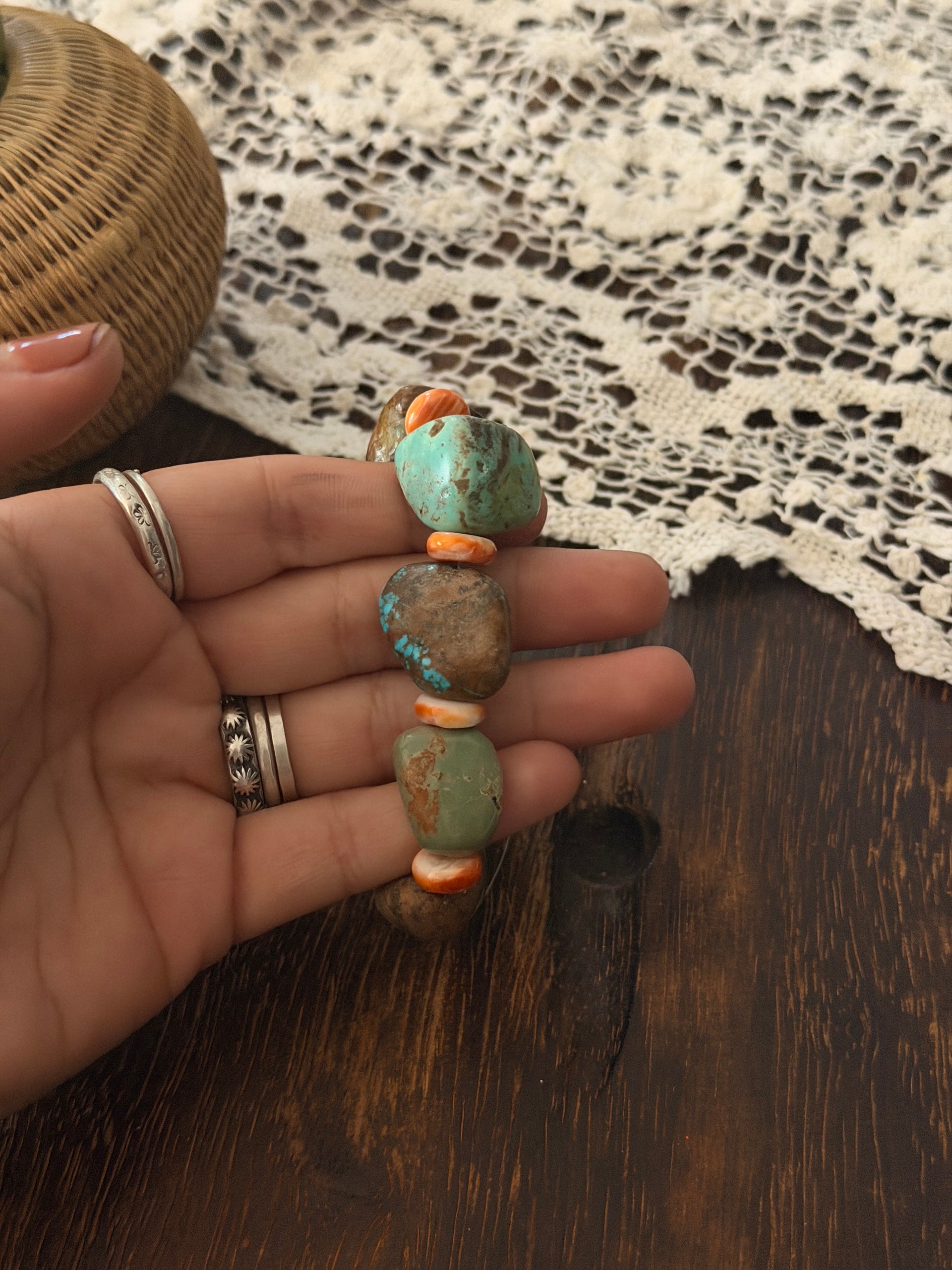 Navajo Strung Multi Stone Stretch Beaded Bracelet