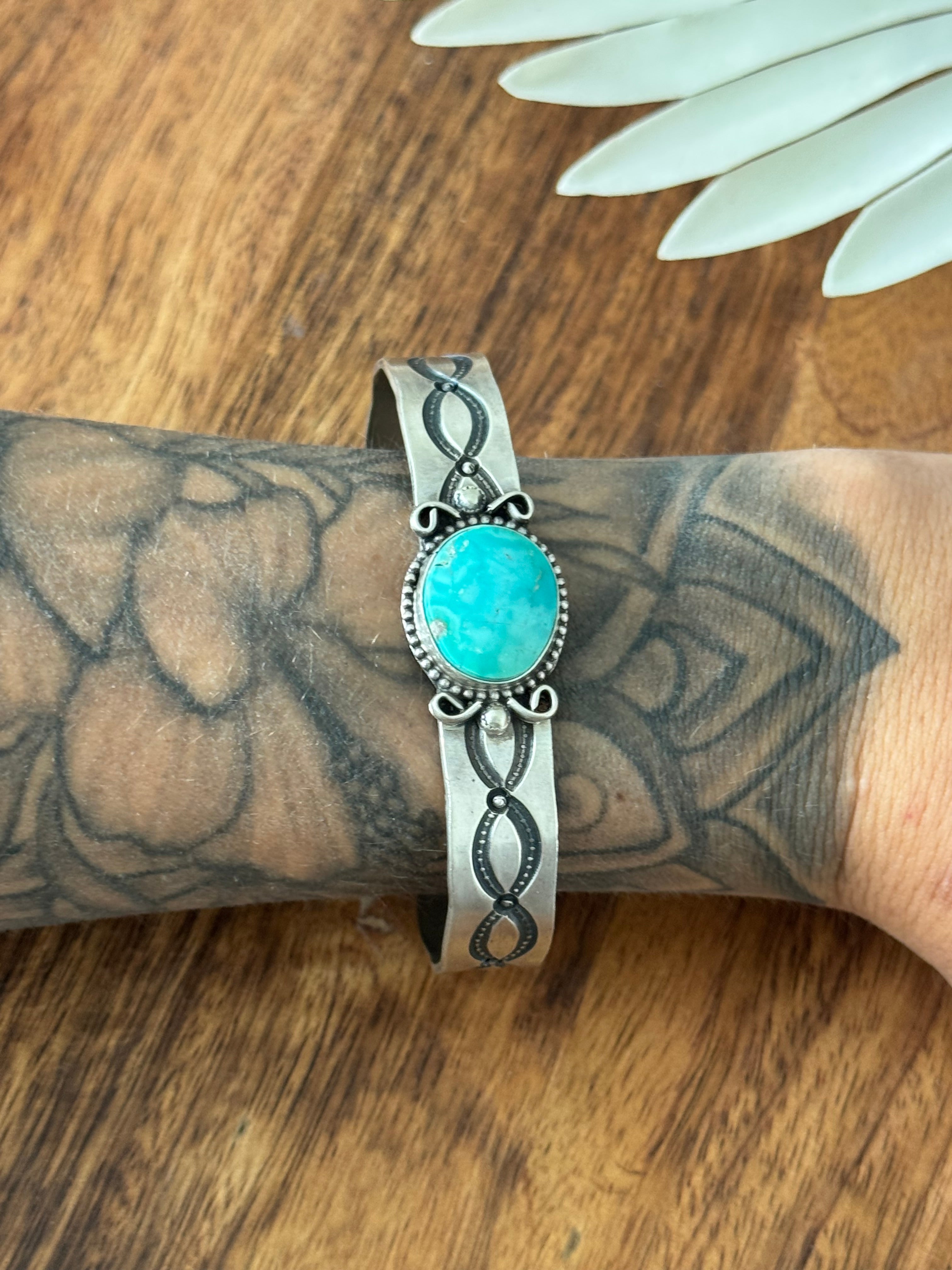 Navajo Made Sonoran Mountain Turquoise & Sterling Silver Cuff Bracelet