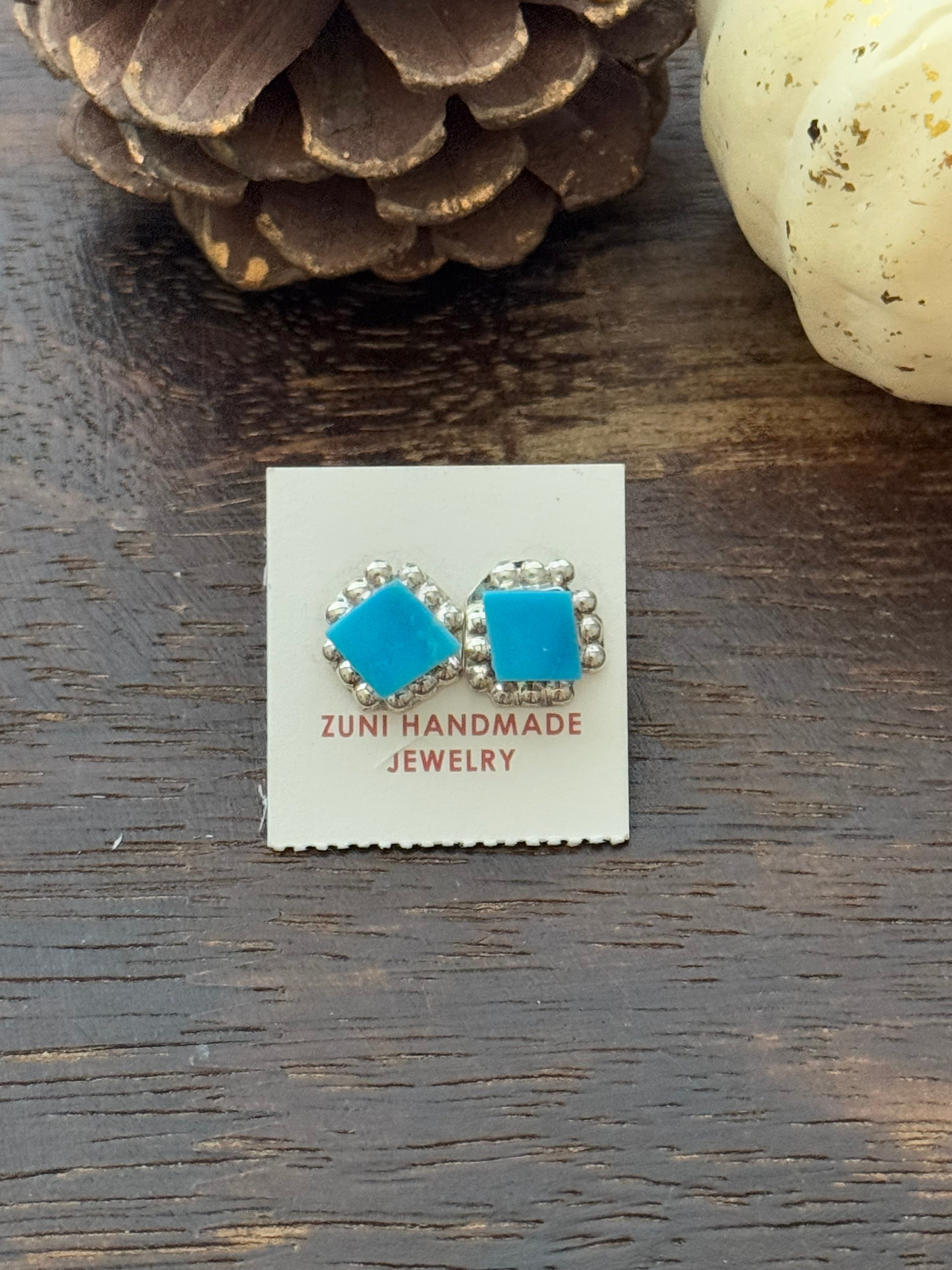 Zuni Made Turquoise & Sterling Silver Inlay Earrings