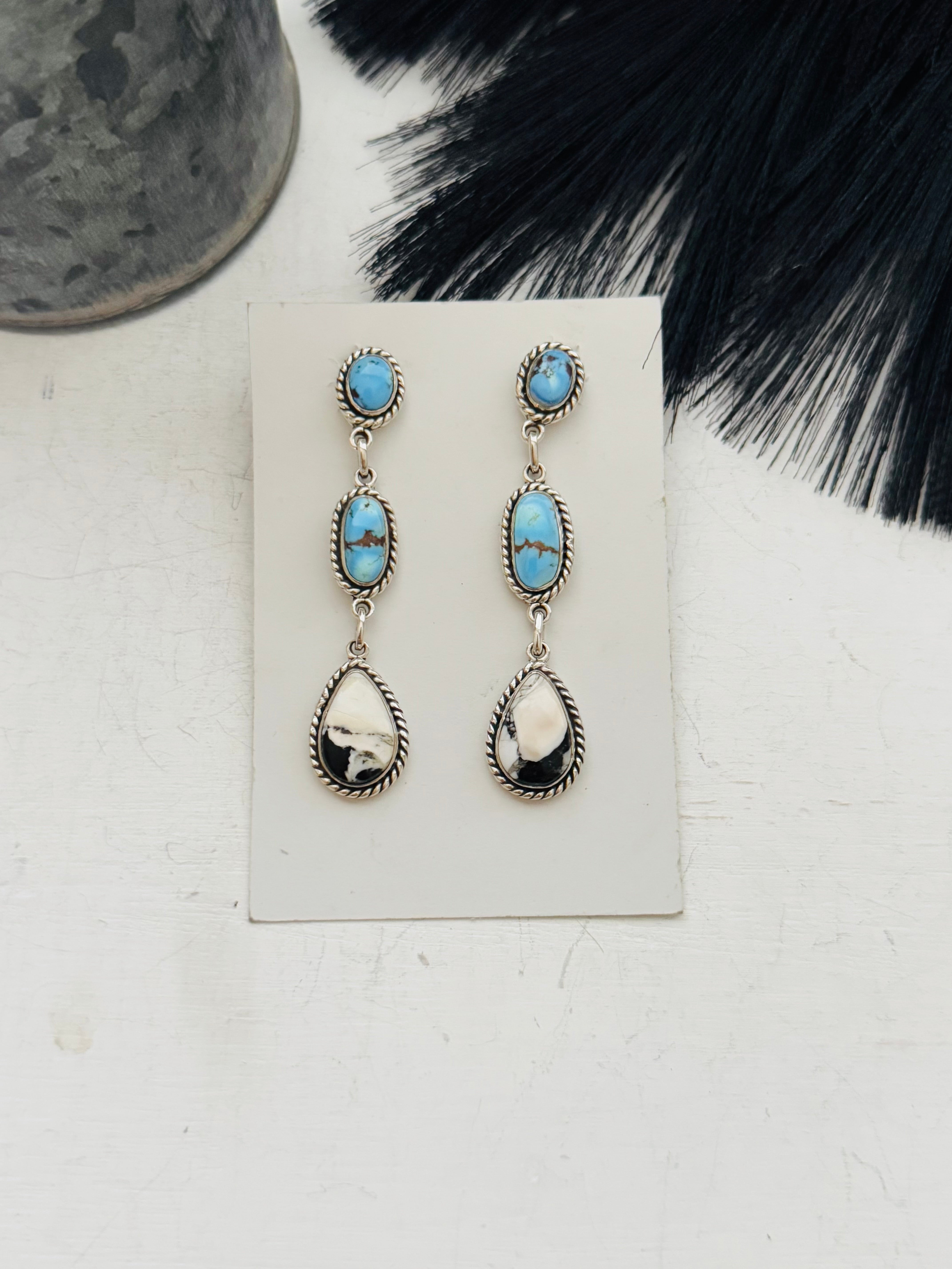 Southwest Handmade Multi Stone & Sterling Silver Dangle Earrings