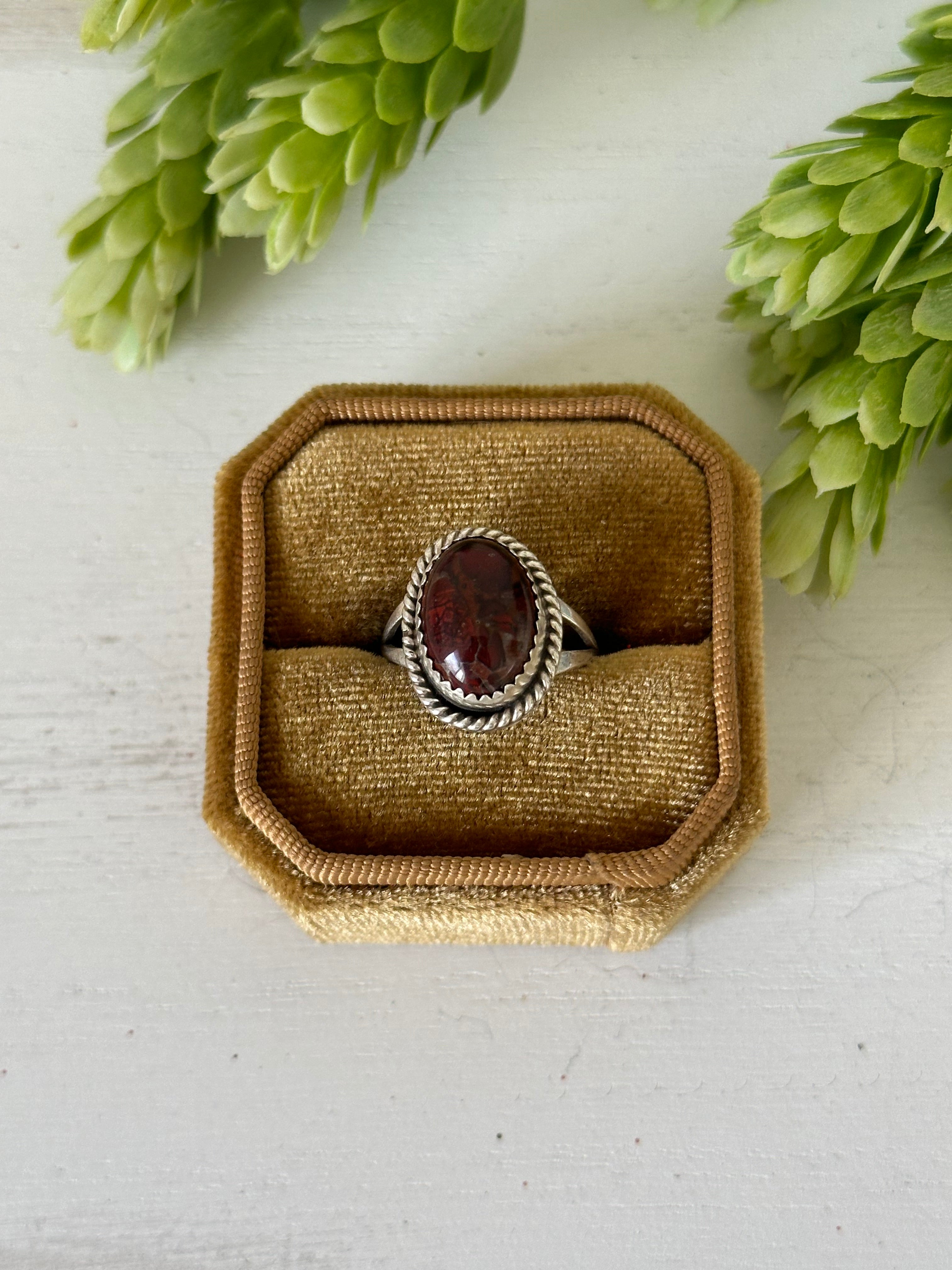 Navajo Made Blood Red & Sterling Silver Ring