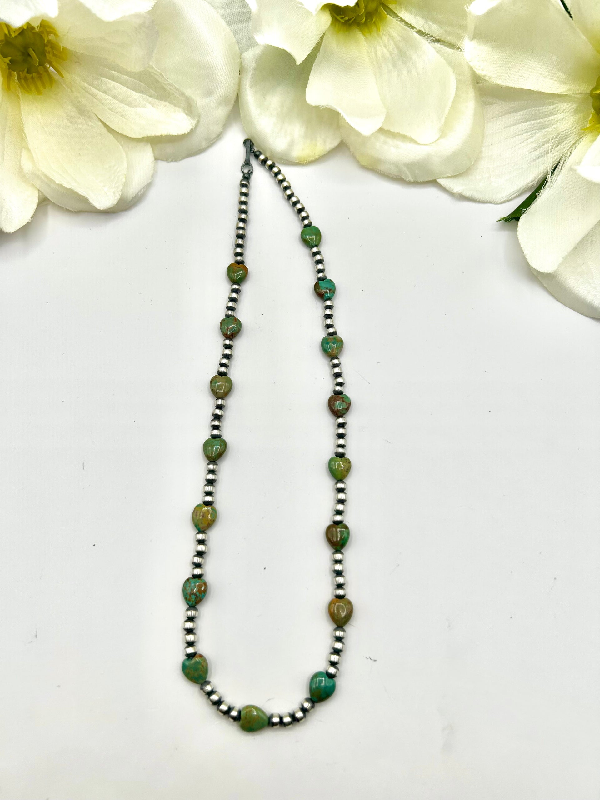 Navajo Made Strung 4 MM Kingman Turquoise & Sterling Silver Necklace
