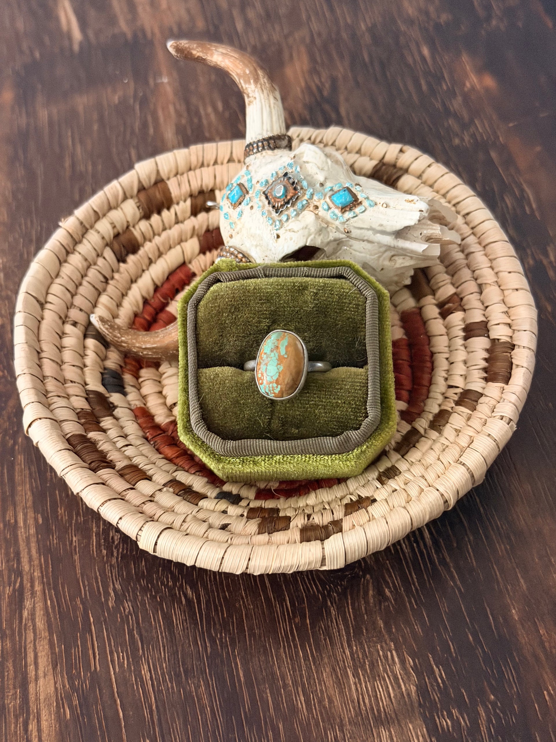 Navajo Made Royston Turquoise & Sterling Silver Ring Size 7.25