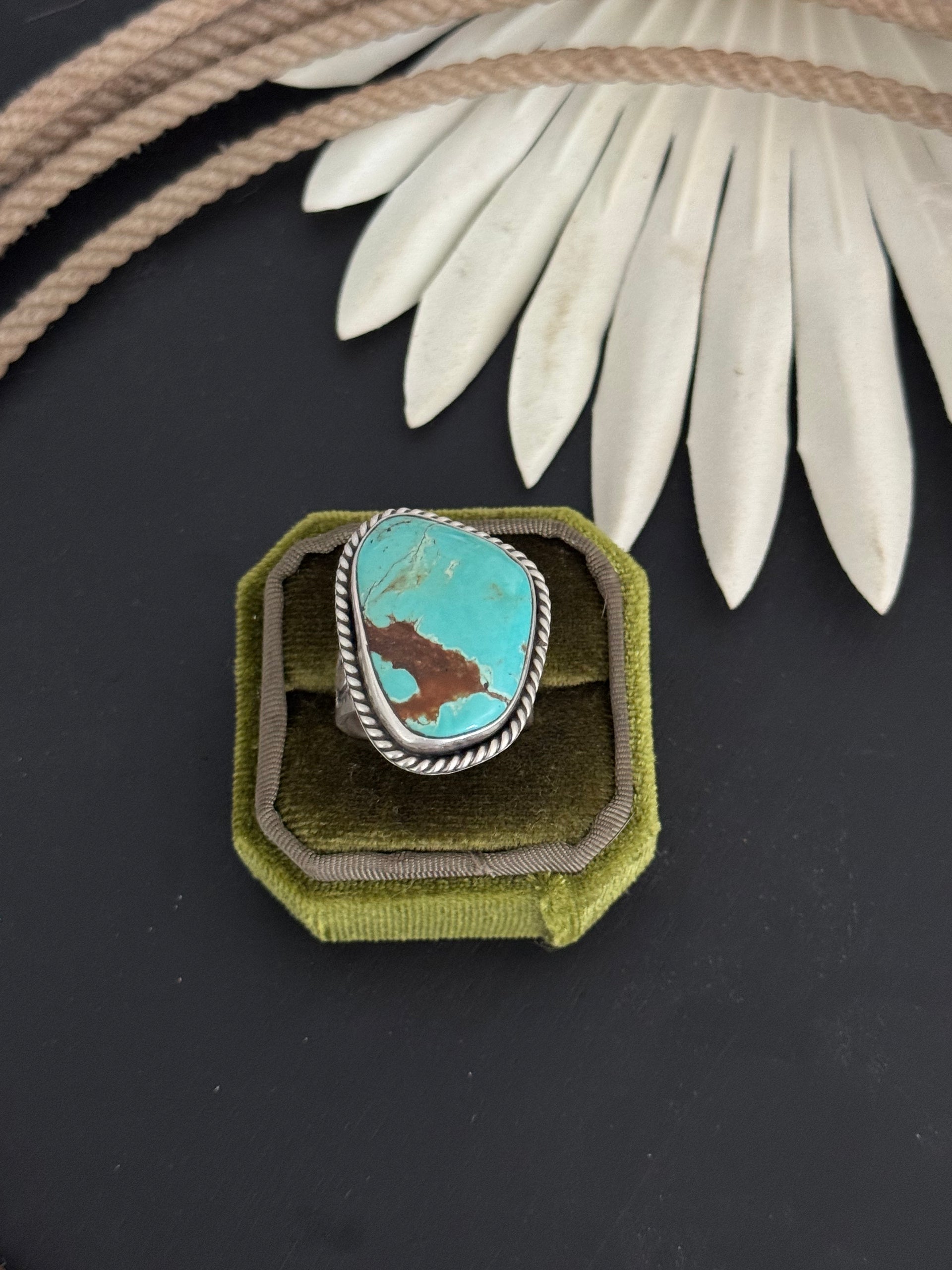 Patrick Yazzie #8 Turquoise & Sterling Silver Ring Size 9.5