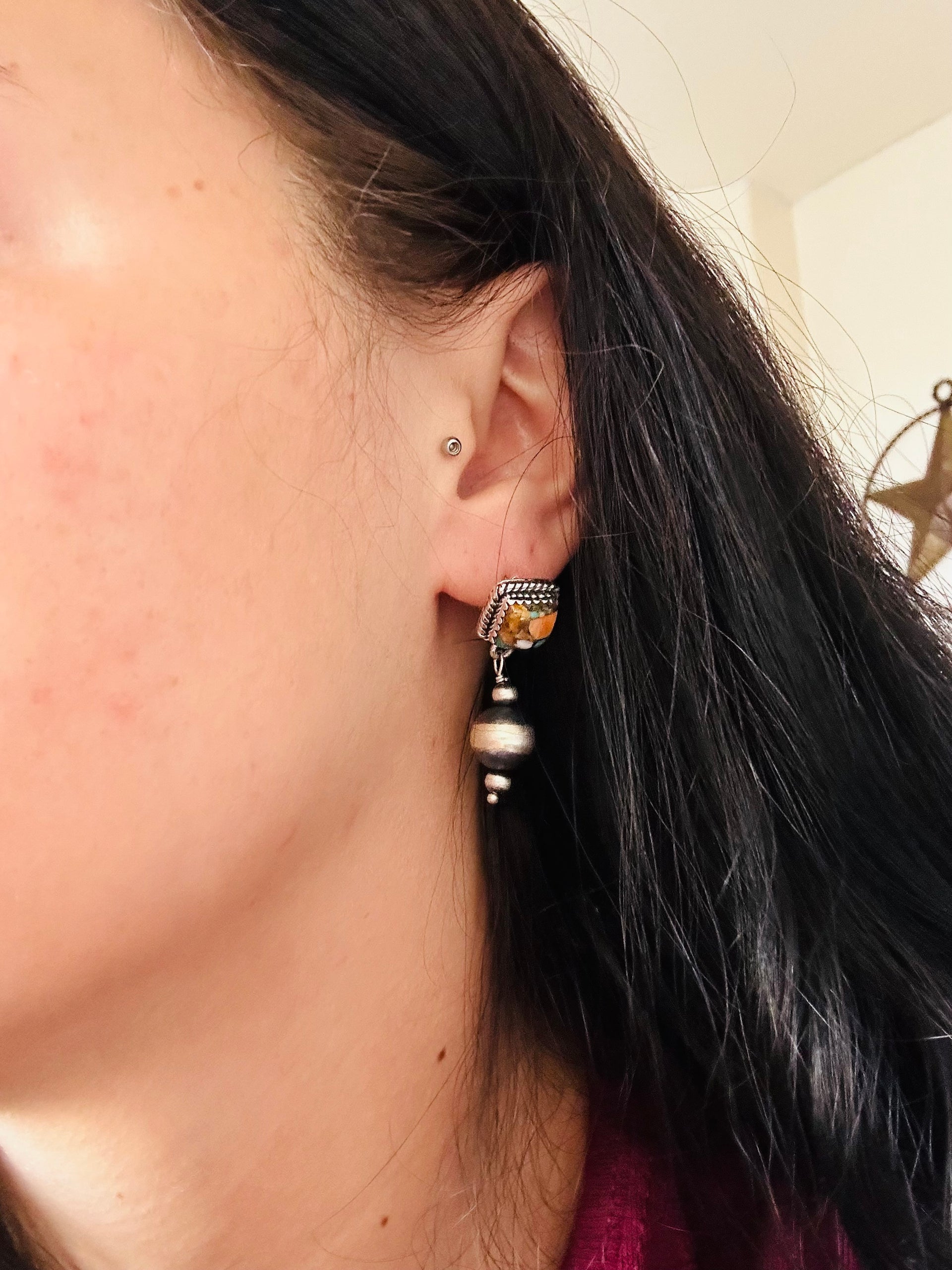 Southwest Handmade Mohave Turquoise & Sterling Silver Post Dangle Earrings