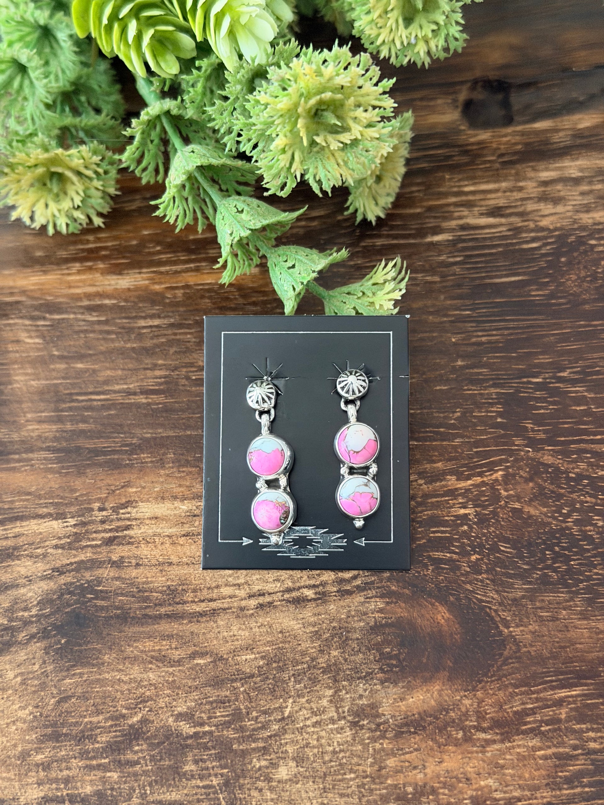 Navajo Made Cotton Candy Dahlia & Sterling Silver Post Cluster Earrings