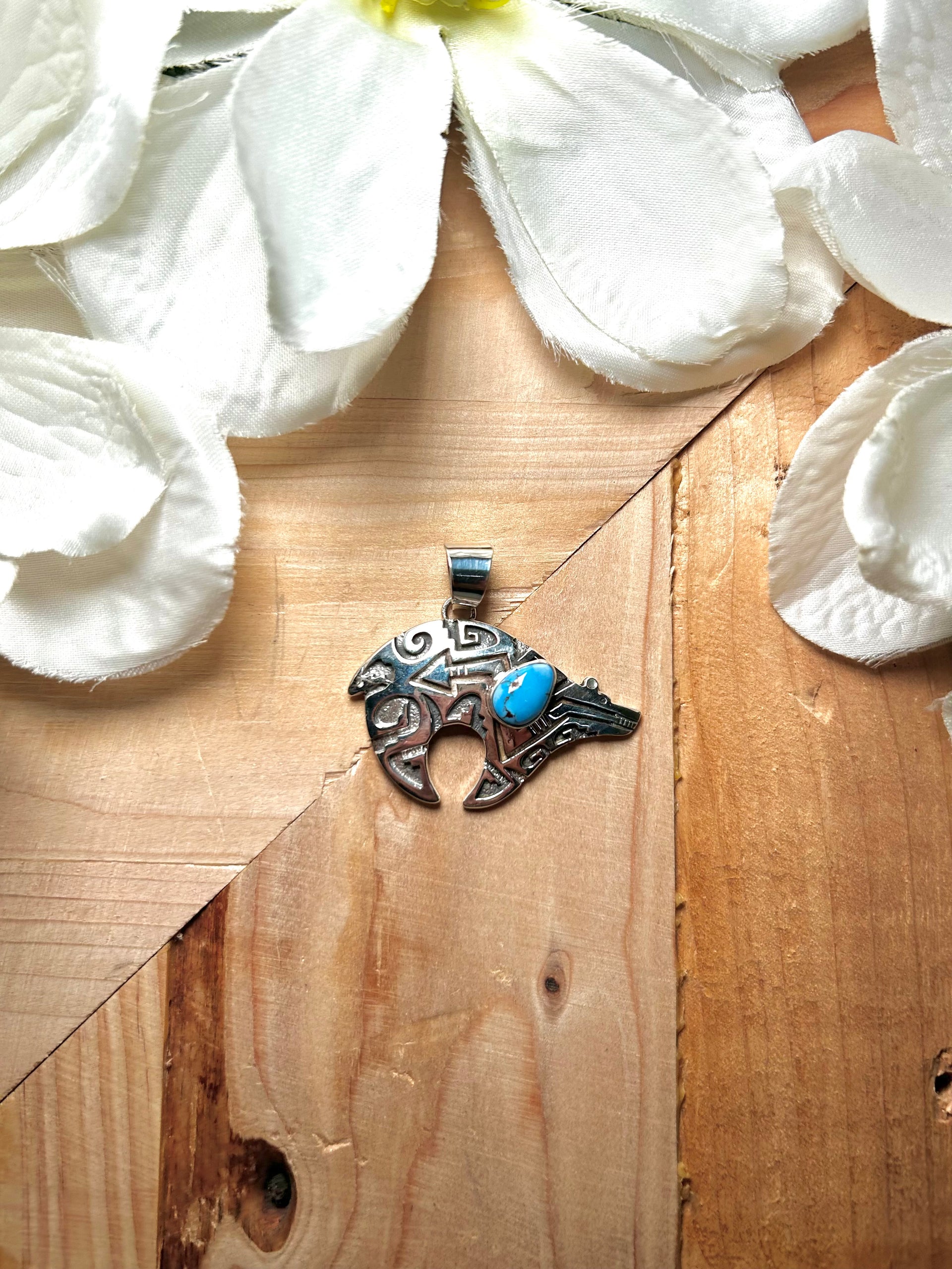 Navajo Made Golden Hill Turquoise & Sterling Silver Pendant