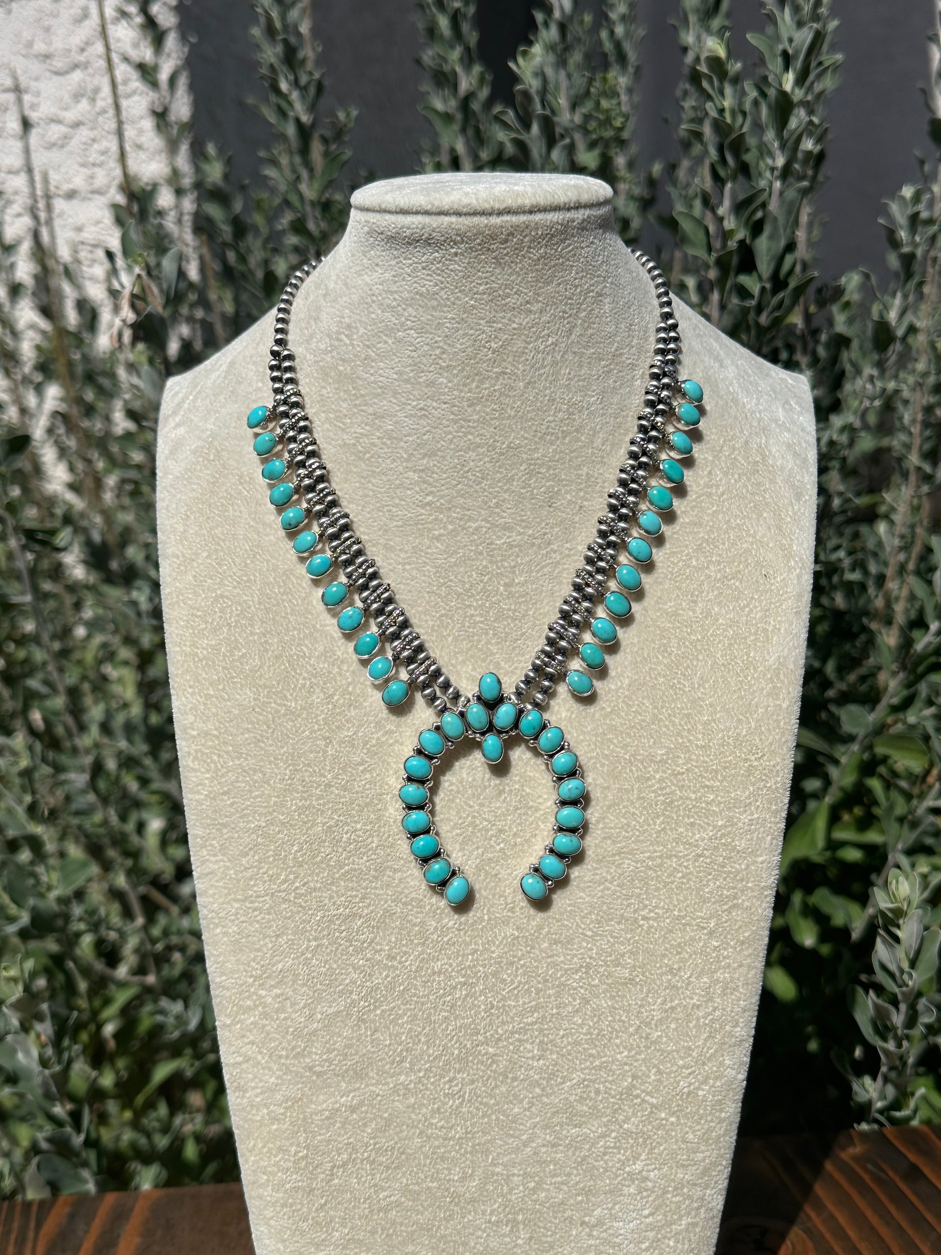 Southwest Handmade Kingman Turquoise & Sterling Silver Squash Blossom