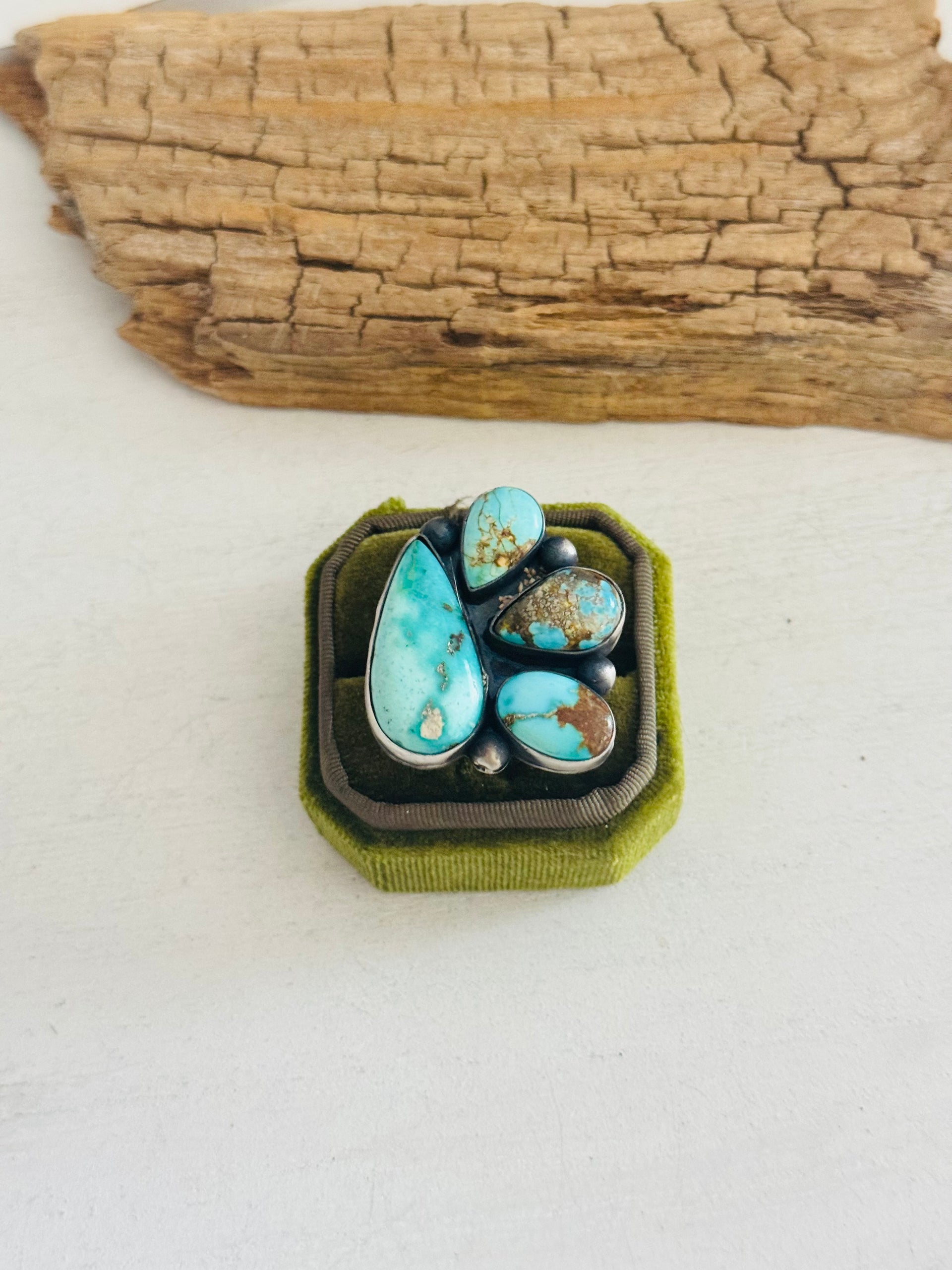 Danny Henio Royston Turquoise & Sterling Silver Adjustable Cluster Ring