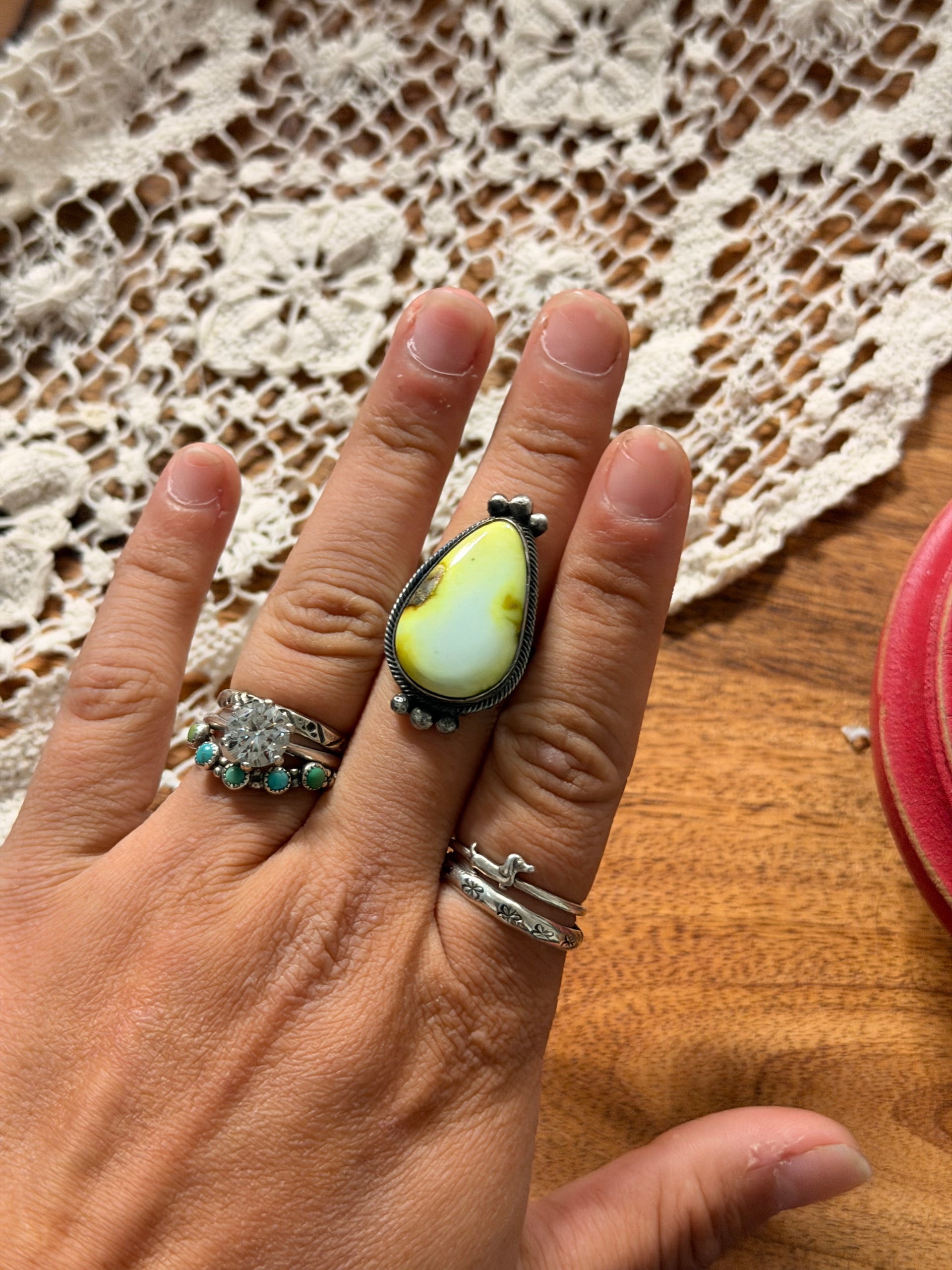 Scott Skeets Palomino Variscite & Sterling Silver Ring Size 7.25