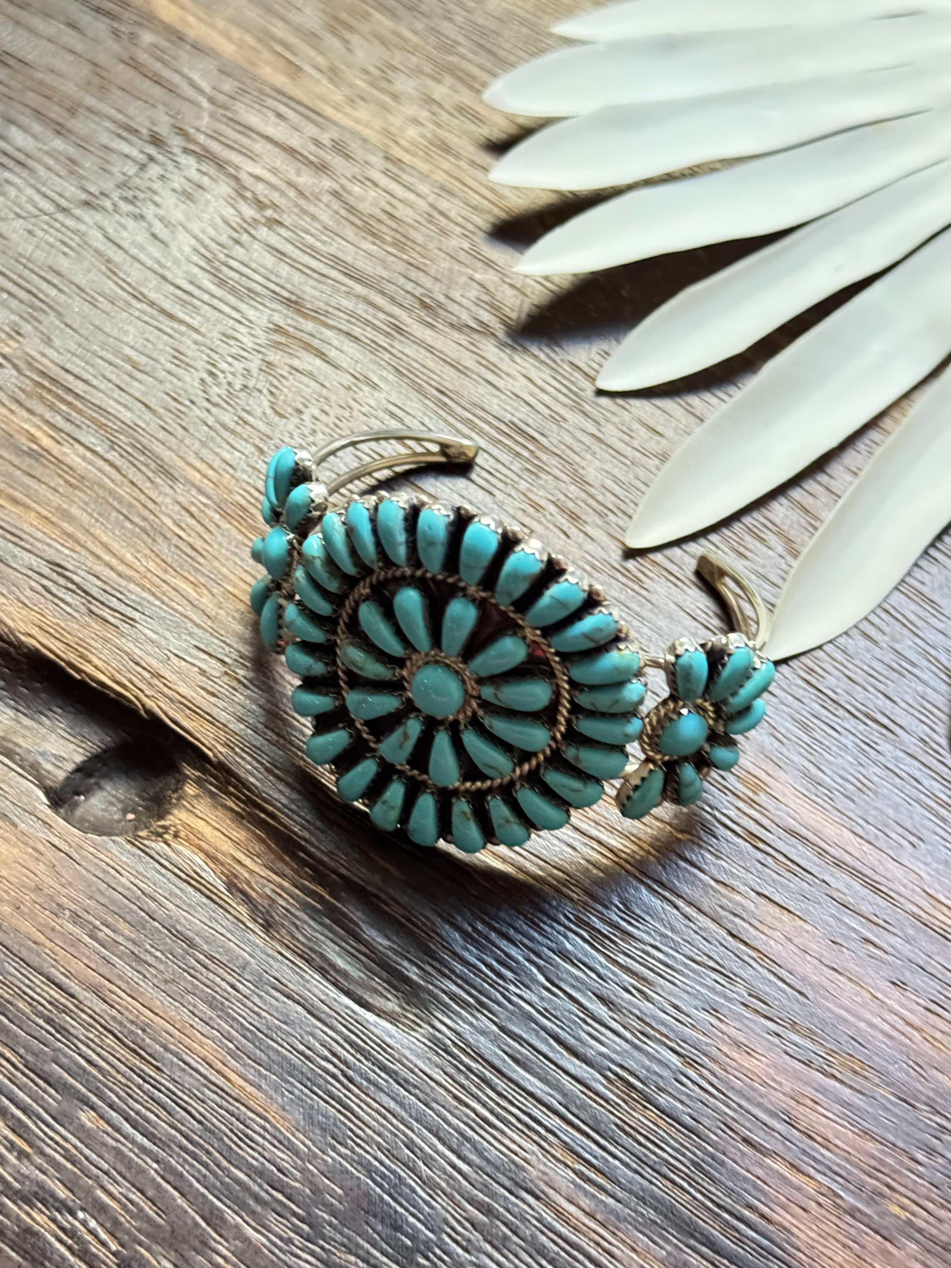 David Williams Kingman Turquoise & Sterling Silver Cluster Cuff Bracelet