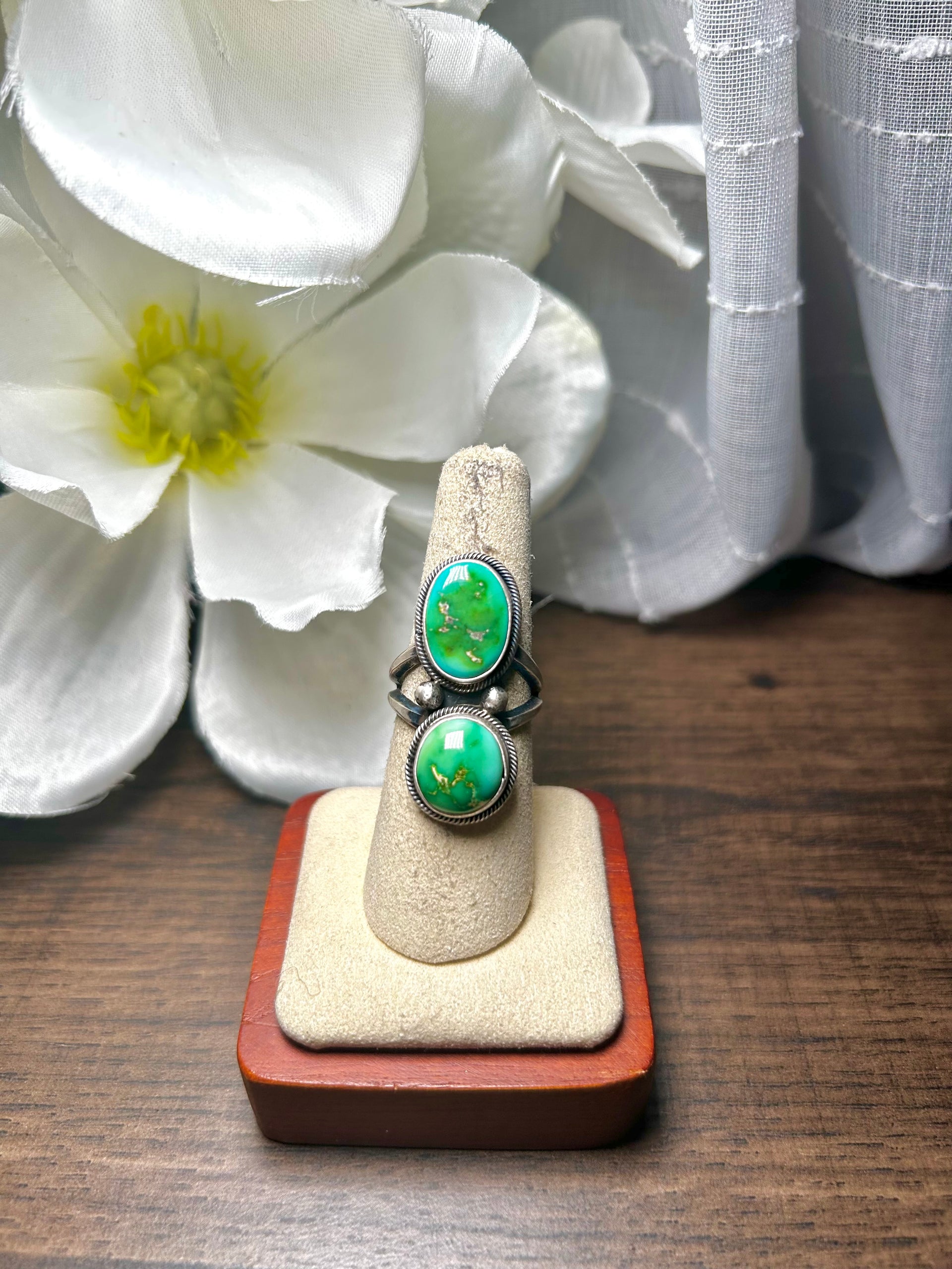 Navajo Made Sonoran Gold Turquoise & Sterling Silver Ring Size 7