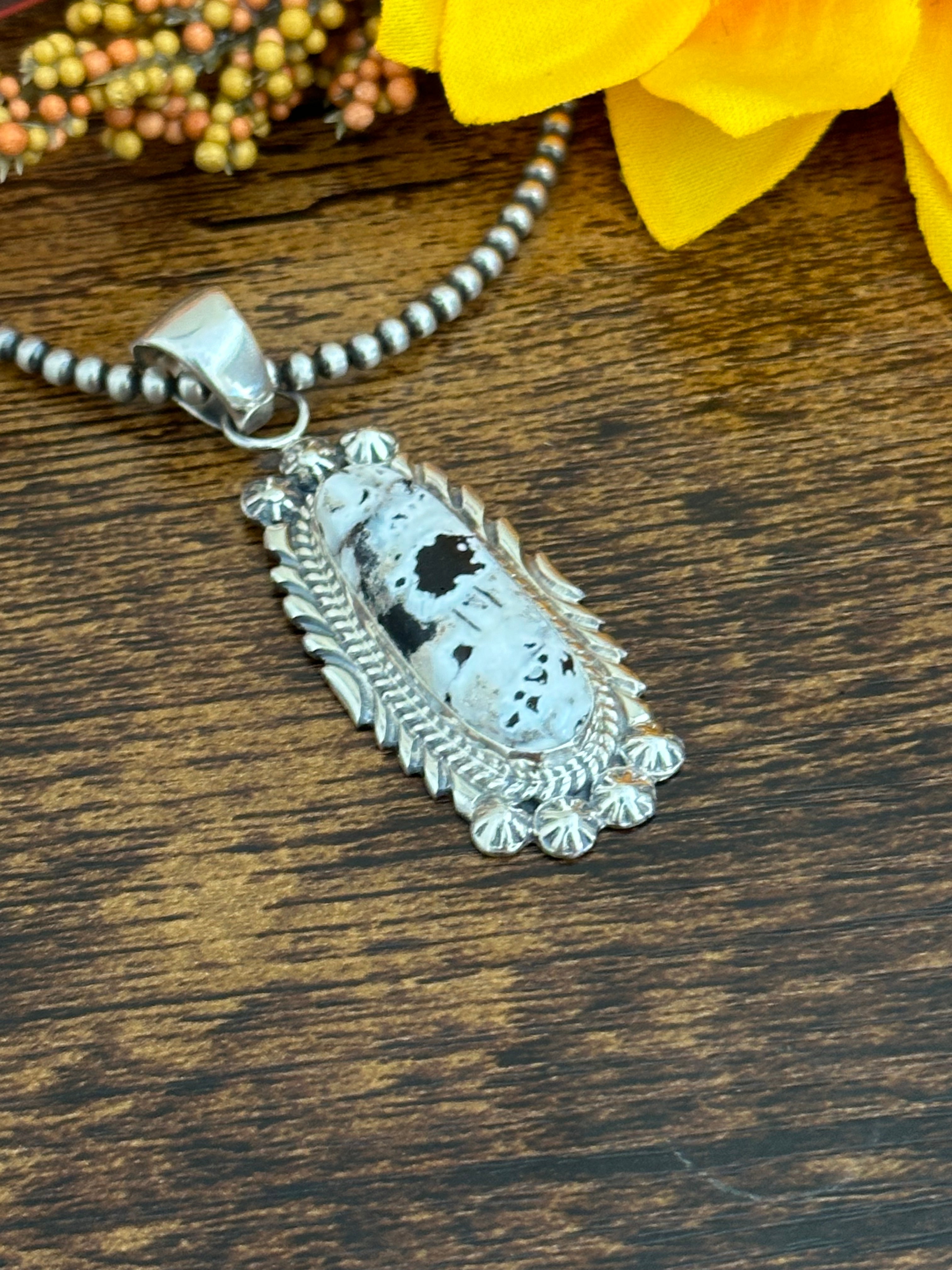 Navajo Made White Buffalo & Sterling Silver Pendant