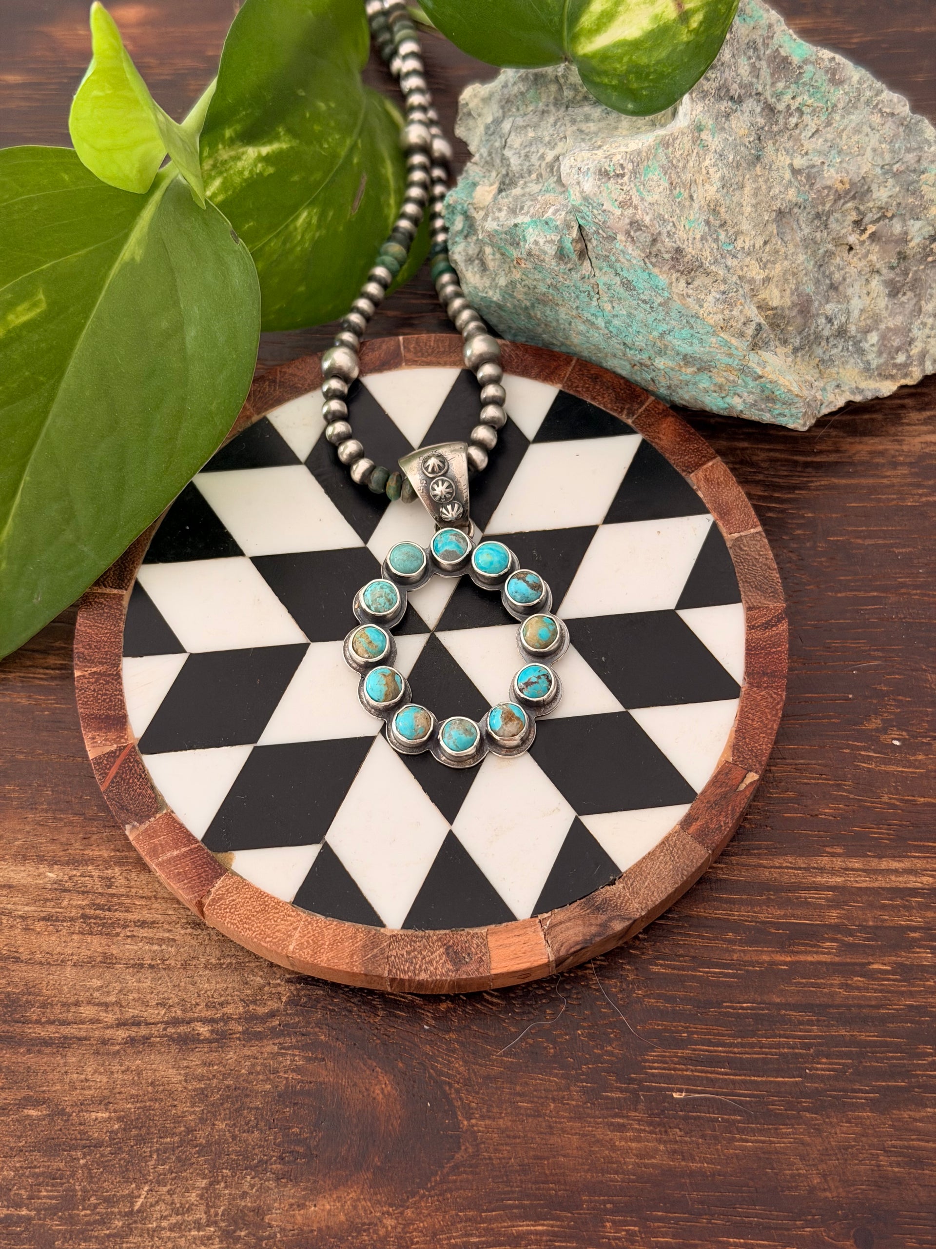 Navajo Made Red Skin Turquoise & Sterling Silver Cluster Pendant