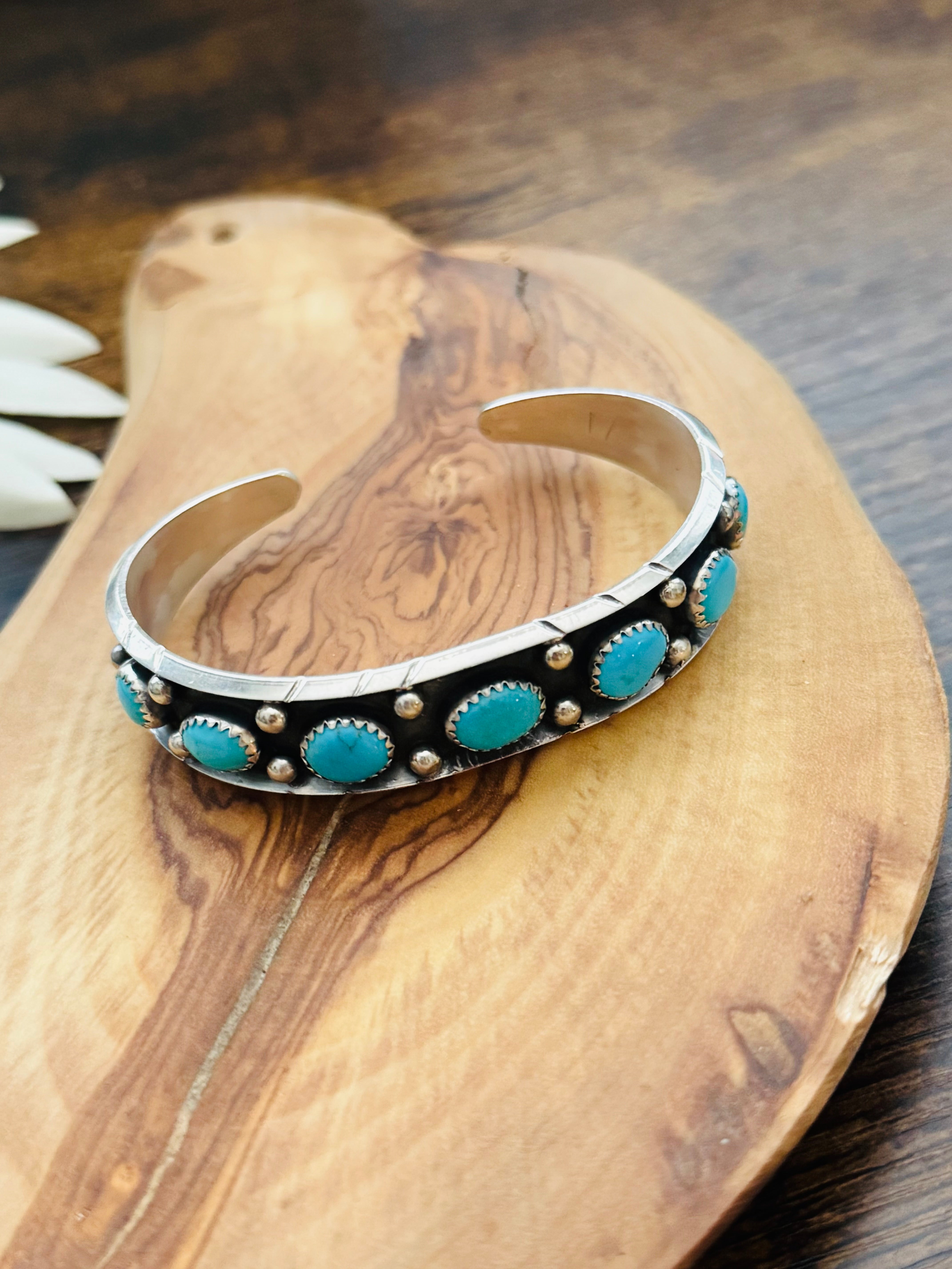 Navajo Made Kingman Turquoise & Sterling Silver Cuff Bracelet