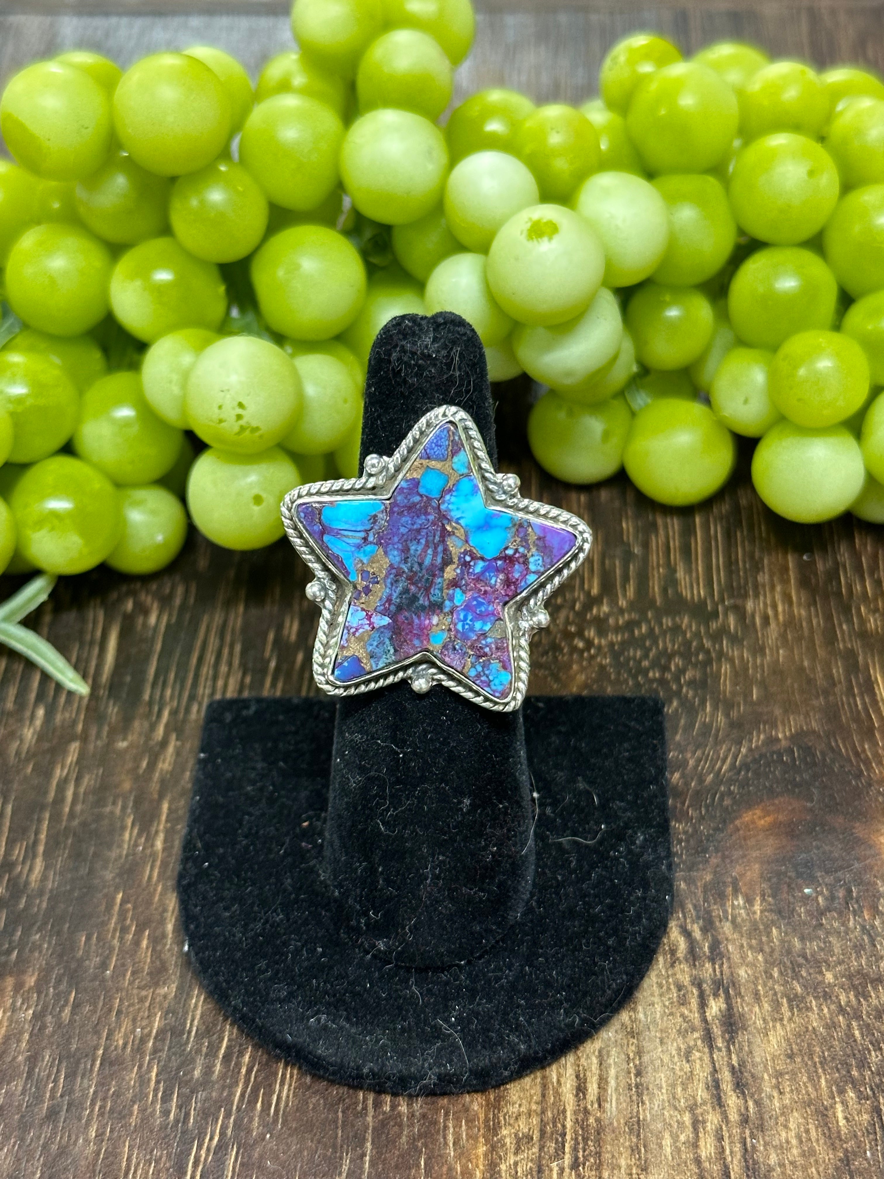 Southwest Handmade Mohave Turquoise & Sterling Silver Adjustable Star Ring