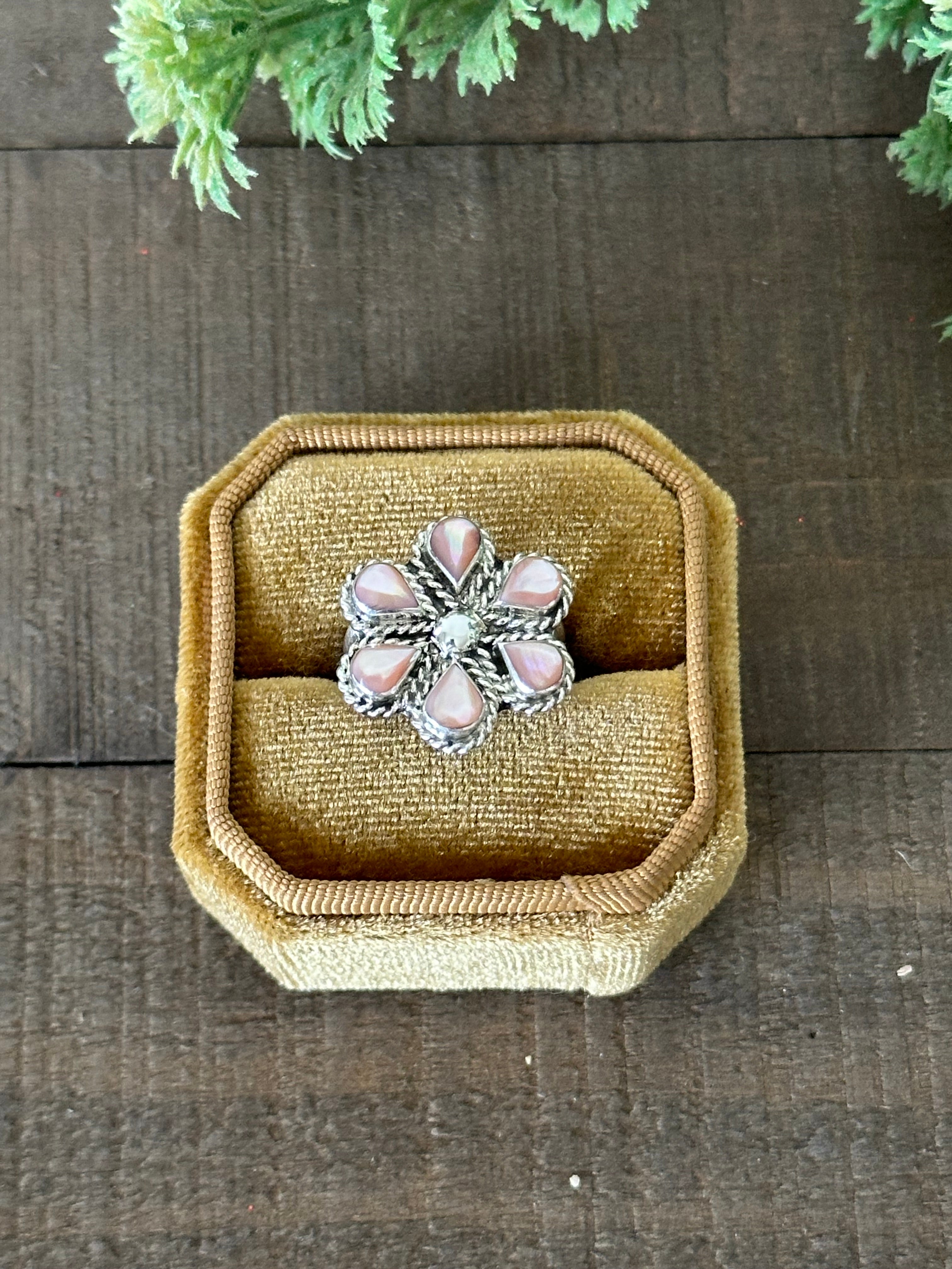 Navajo Made Mother of Pearl & Sterling Silver Ring Size 6.25