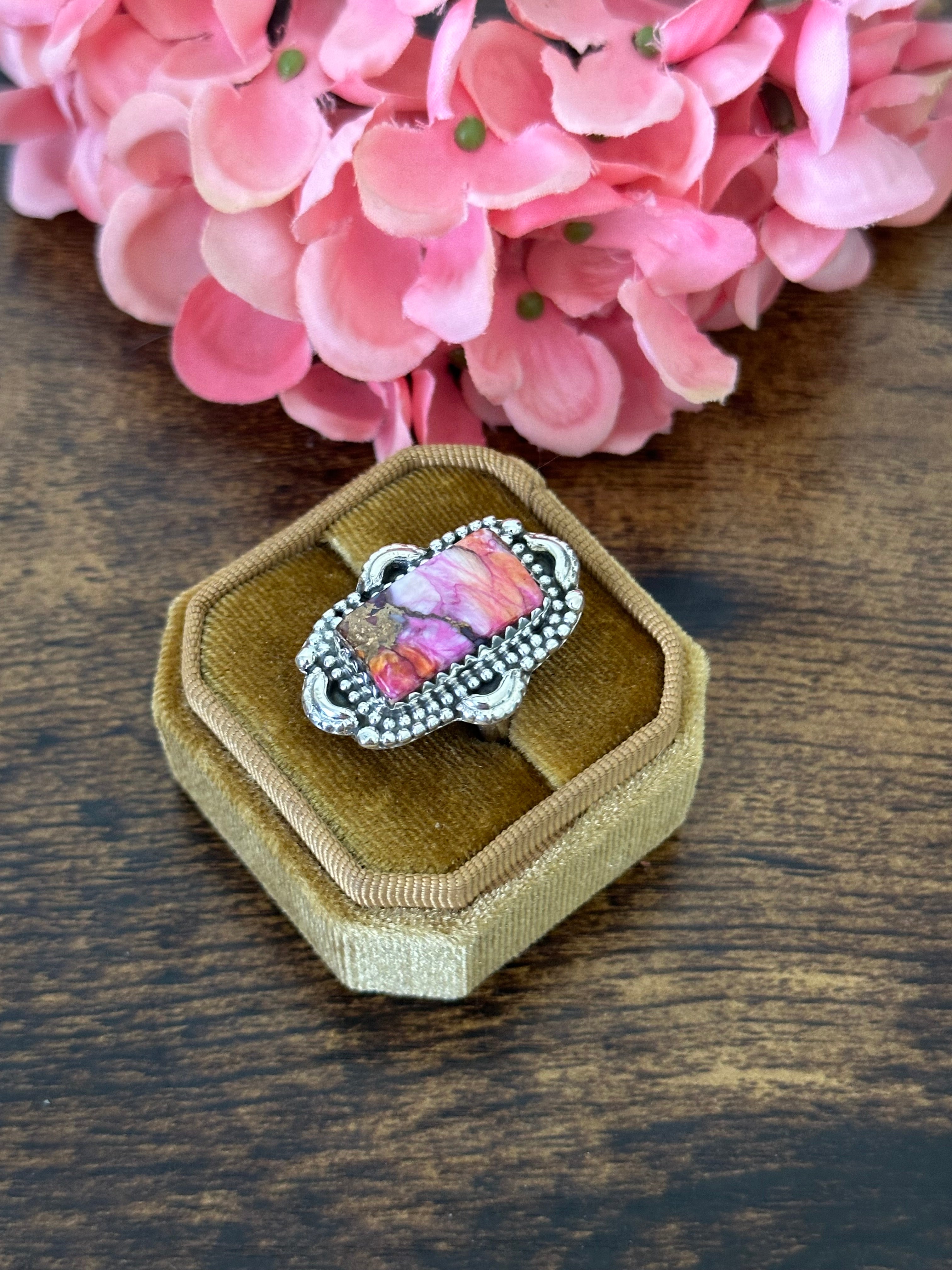 Southwest Handmade Pink Mohave Turquoise & Sterling Silver Ring Size 8.25