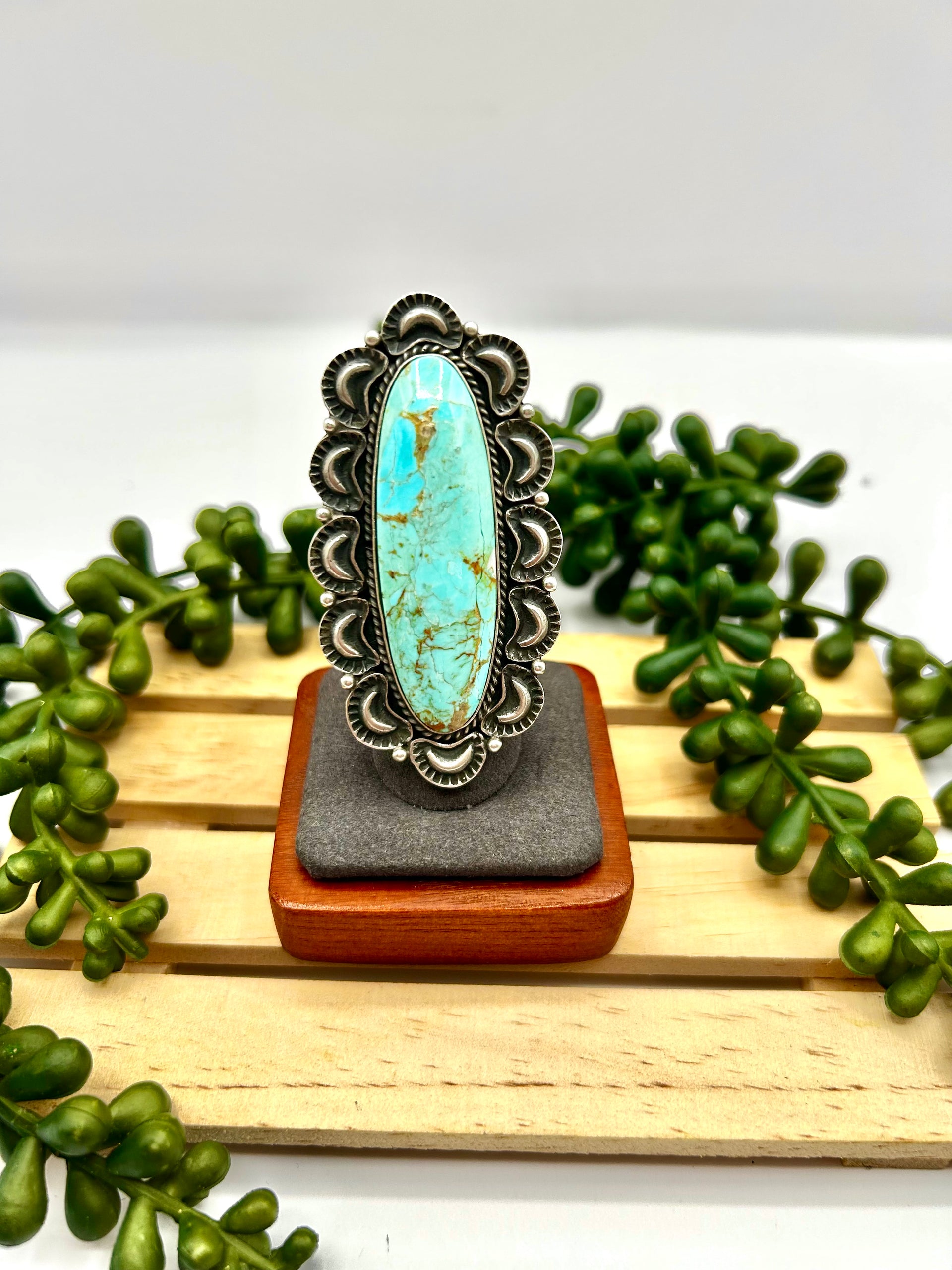 LeRoy James Kingman Turquoise & Sterling Silver Ring Size 7