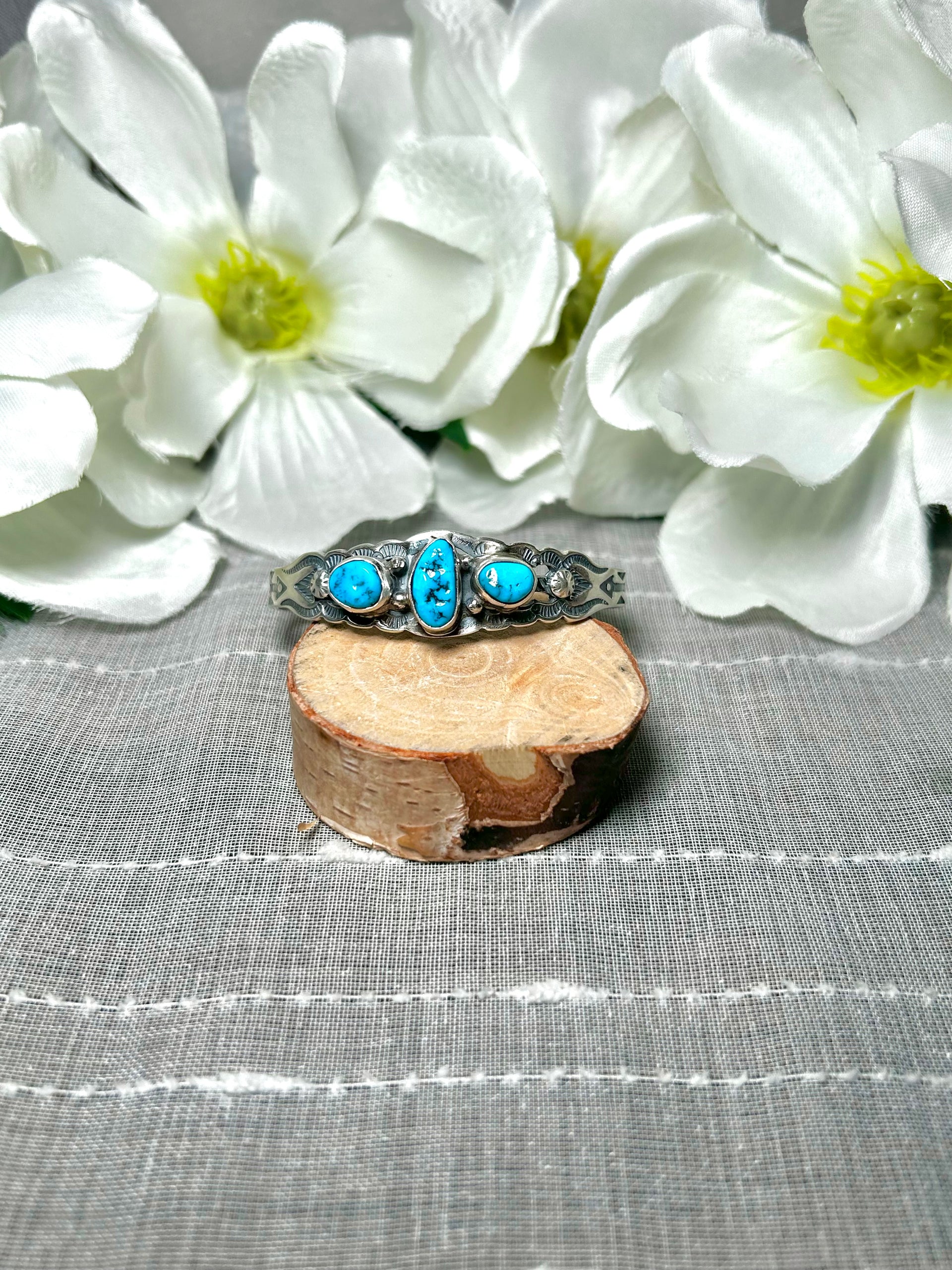 Navajo Made Kingman Turquoise & Sterling Silver Cuff Bracelet