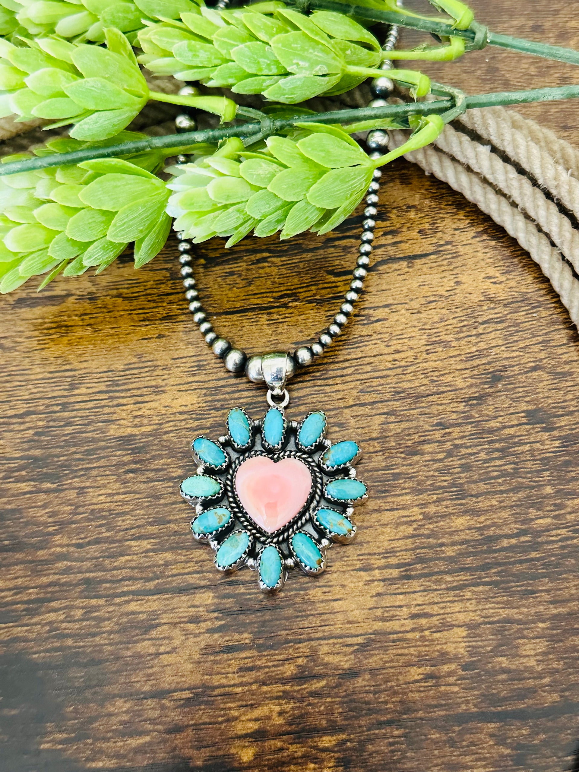 Southwest Handmade Multi Stone & Sterling Silver Cluster Heart Pendant