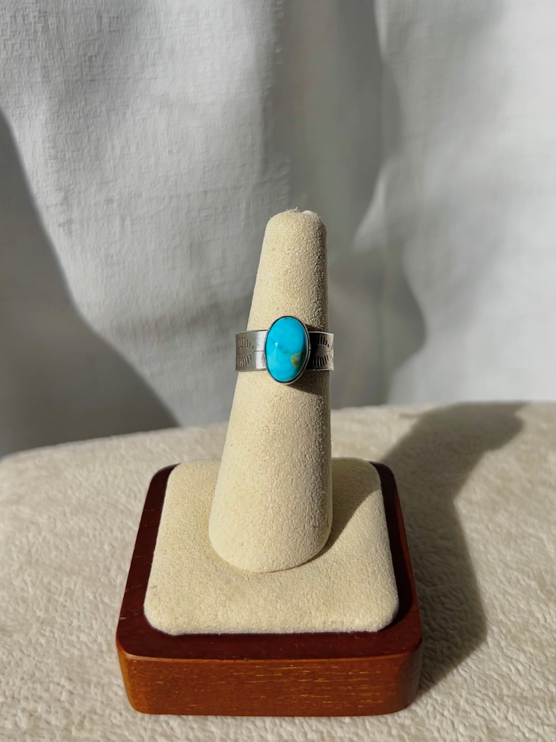 Navajo Made Kingman Turquoise & Sterling Sliver Ring Size 6
