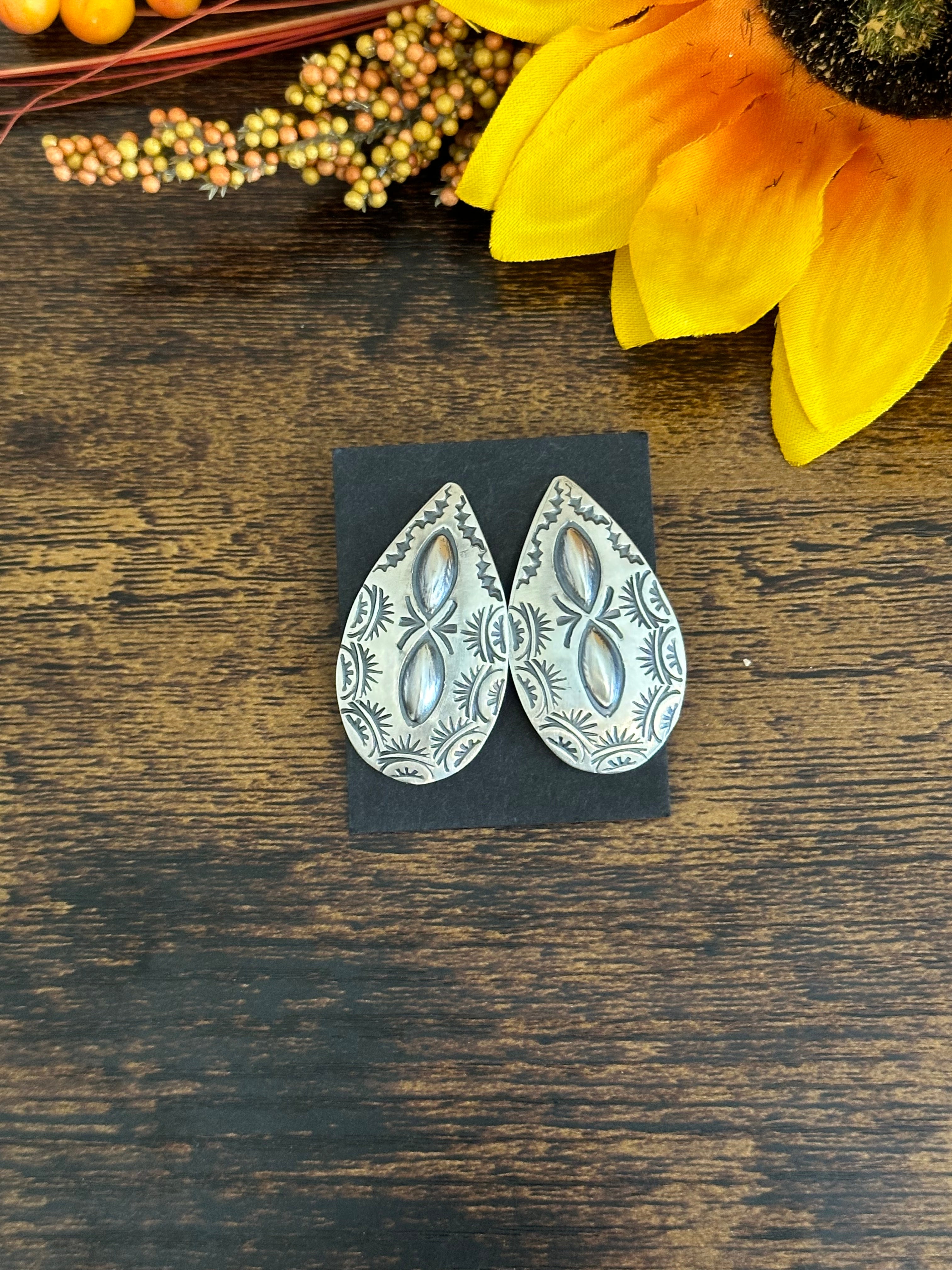 Navajo Made Sterling Silver Post Concho Earrings