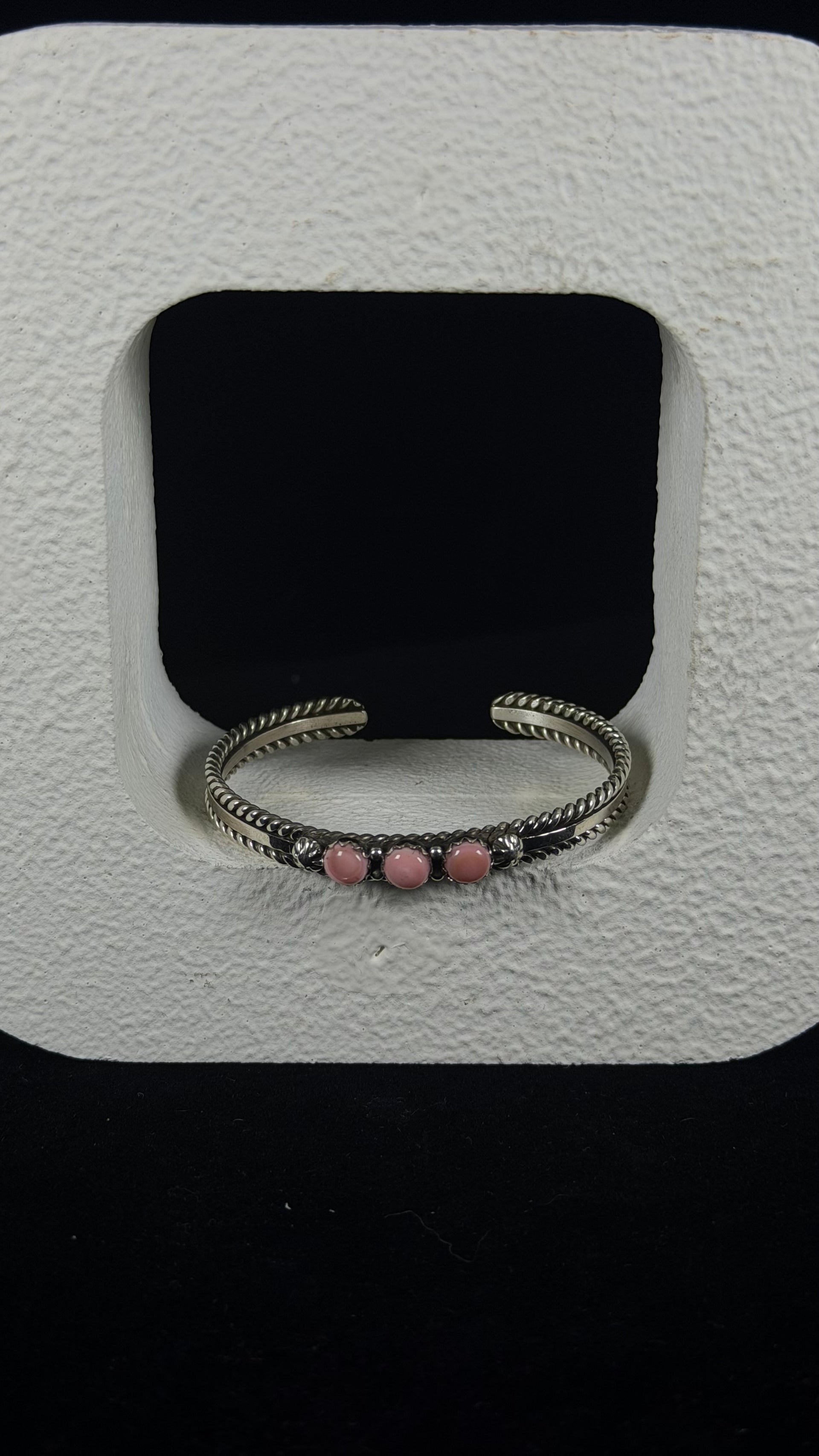 Navajo Made Pink Conch & Sterling Silver Cuff Bracelet