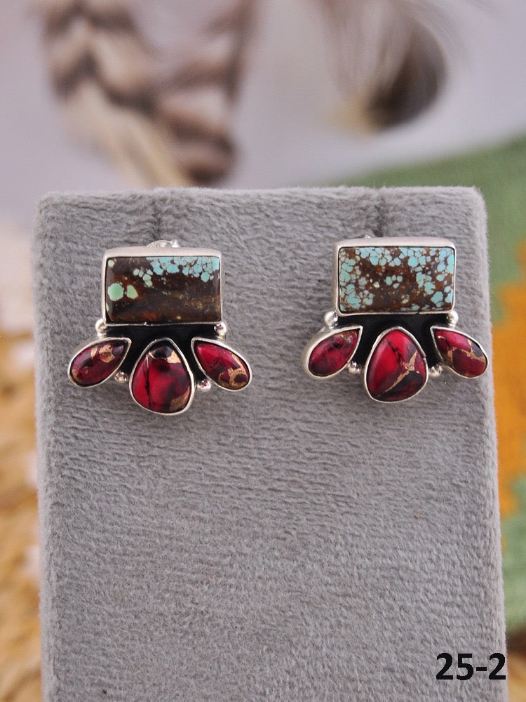 Southwest Made Multi Stone & Sterling Silver Post Earrings