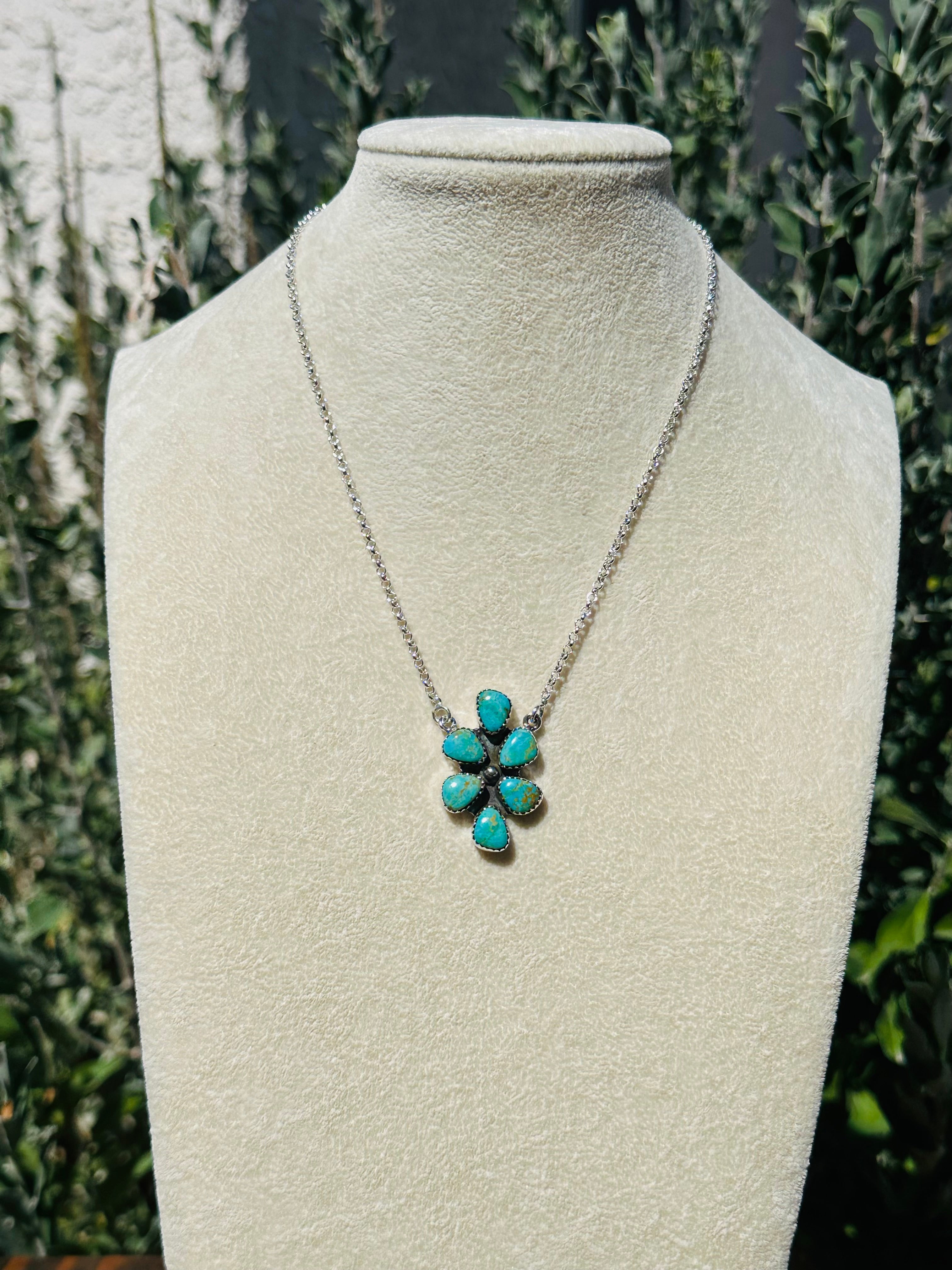 Southwest Handmade Kingman Turquoise & Sterling Silver Cluster Necklace