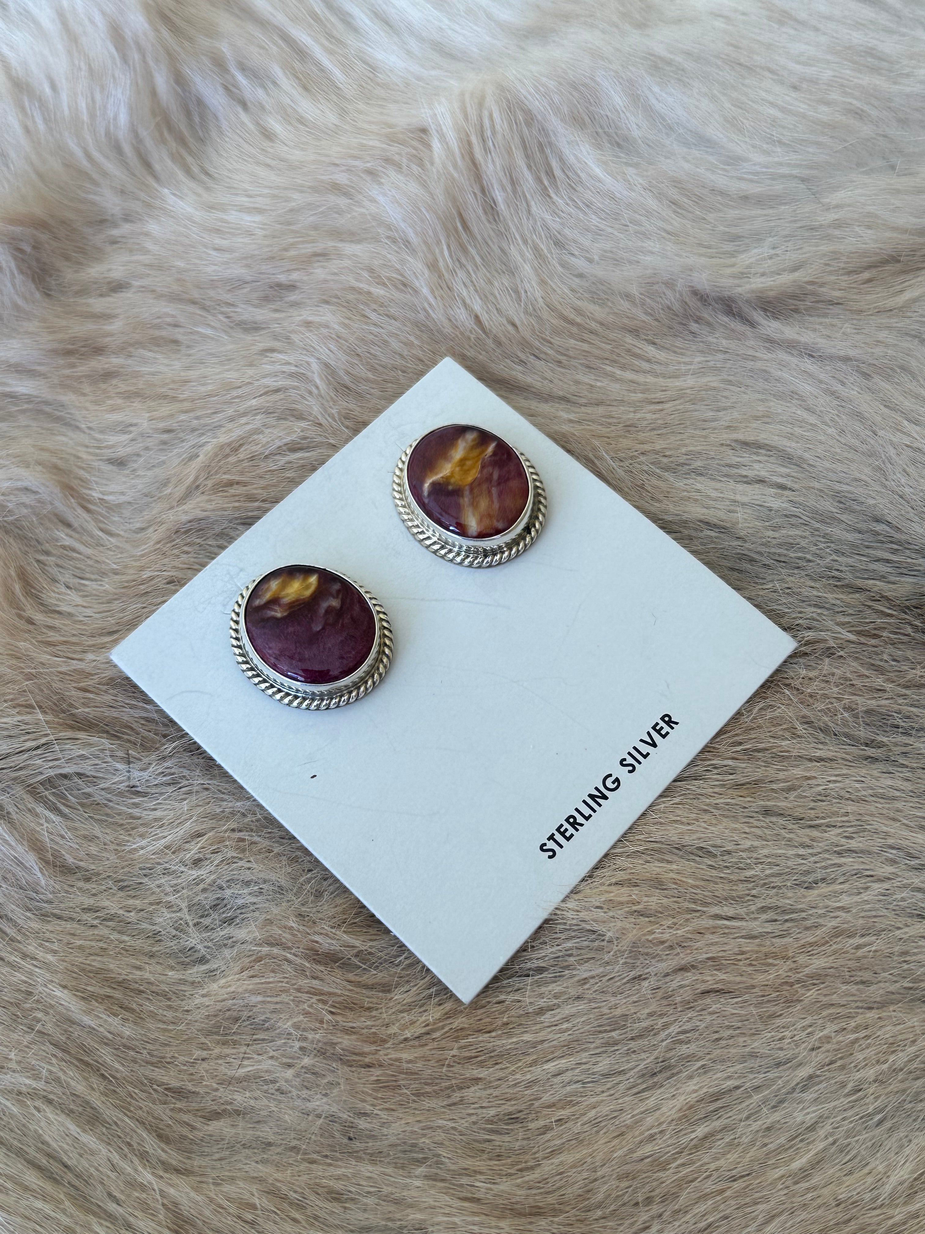 Navajo Made Purple Spiny Oyster & Sterling Silver Post Earrings